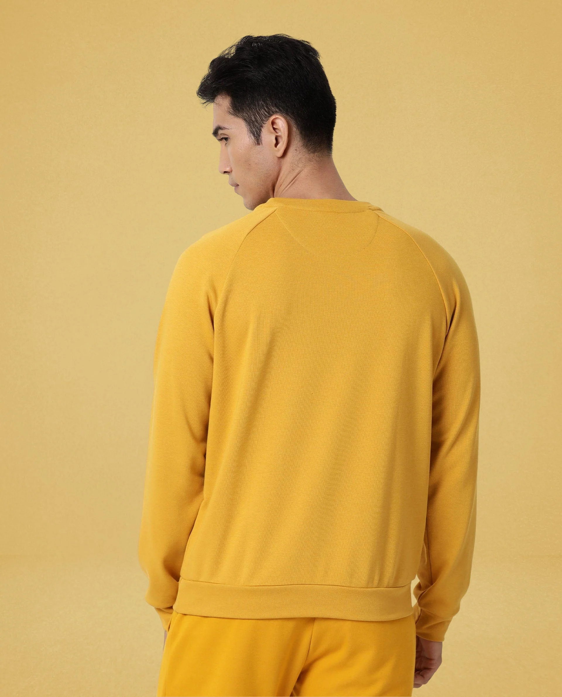 Rare Rabbit Articale Men's Arum French Mustard Cotton Fabric Full Sleeves Solid Sweatshirt - Image 5