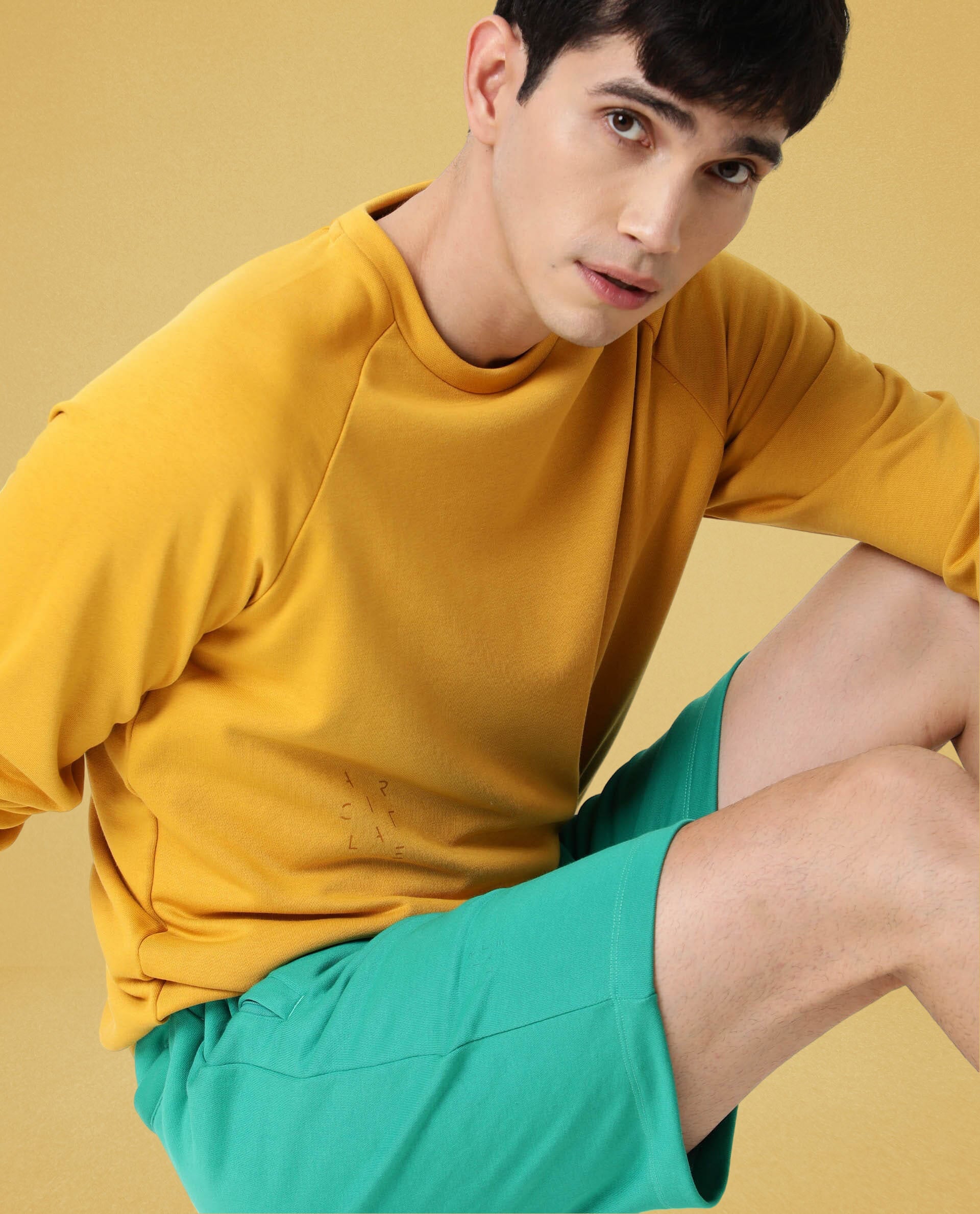 Rare Rabbit Articale Men's Arum French Mustard Cotton Fabric Full Sleeves Solid Sweatshirt - Image 6