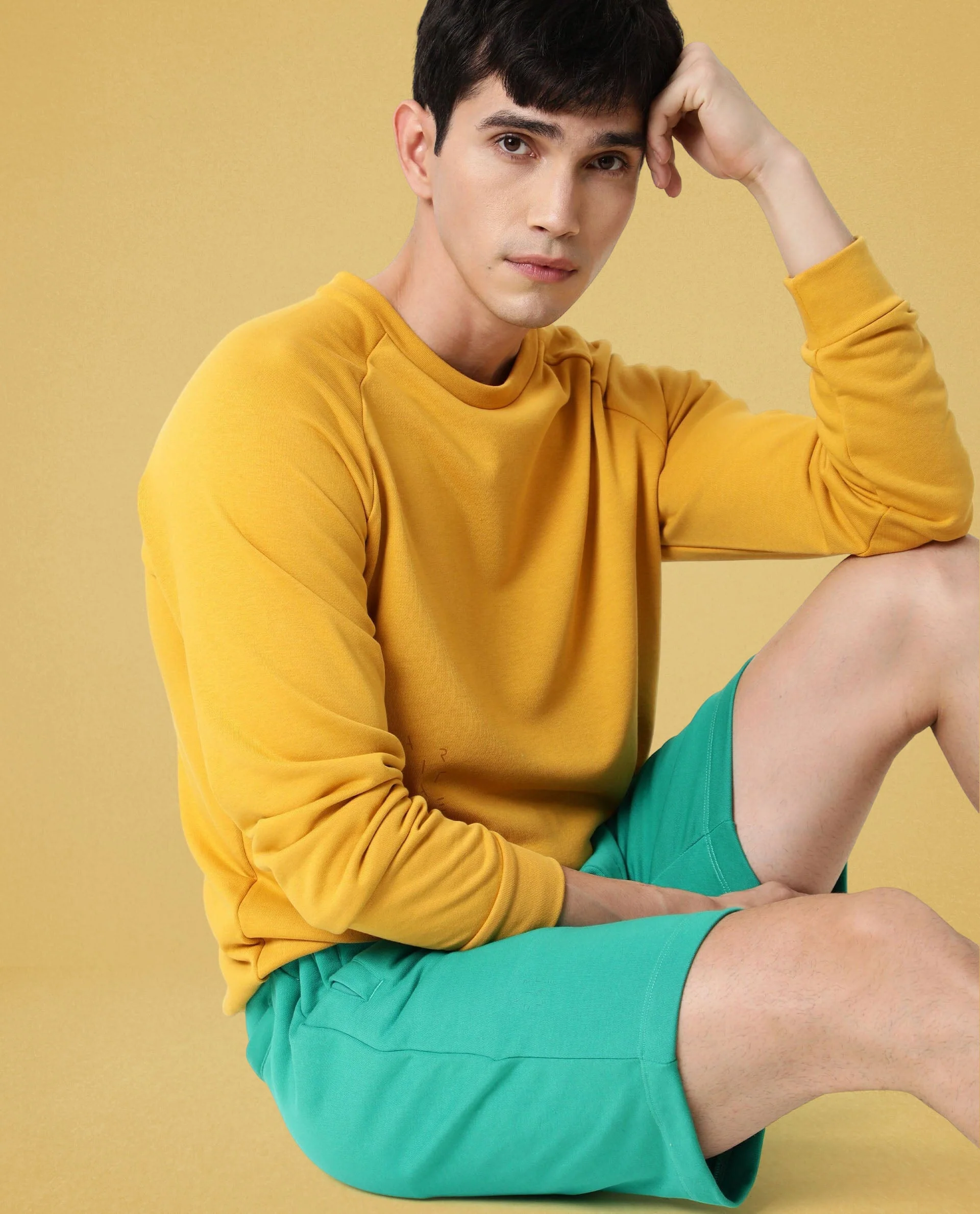Rare Rabbit Articale Men's Arum French Mustard Cotton Fabric Full Sleeves Solid Sweatshirt - Image 7