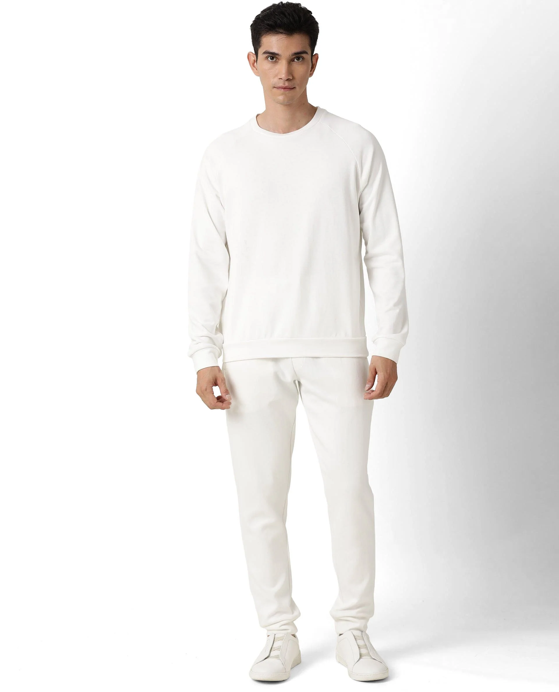 Rare Rabbit Articale Men's Arum Ivory White Cotton Fabric Full Sleeves Solid Sweatshirt - Image 3