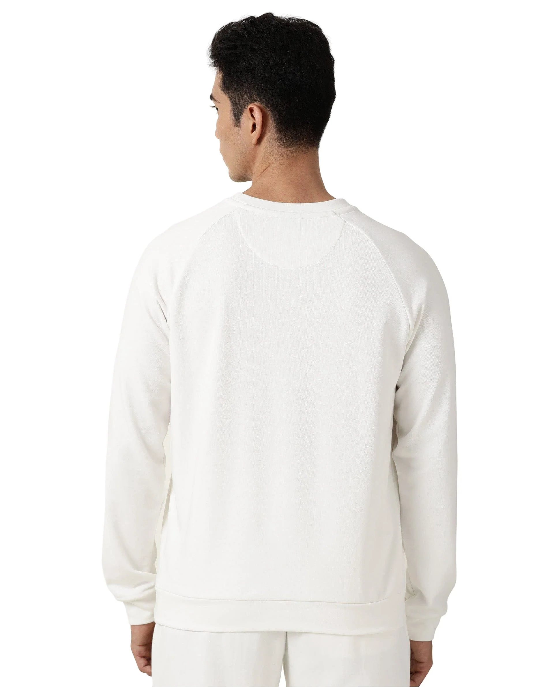 Rare Rabbit Articale Men's Arum Ivory White Cotton Fabric Full Sleeves Solid Sweatshirt - Image 5