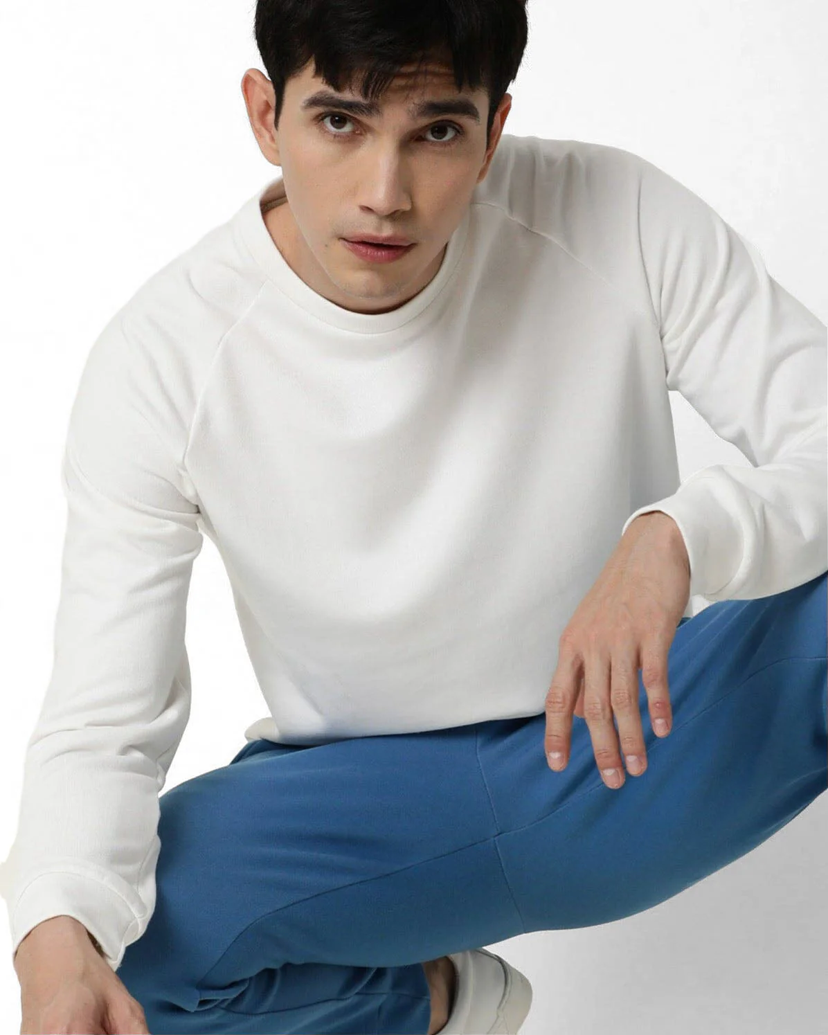 Rare Rabbit Articale Men's Arum Ivory White Cotton Fabric Full Sleeves Solid Sweatshirt - Image 7