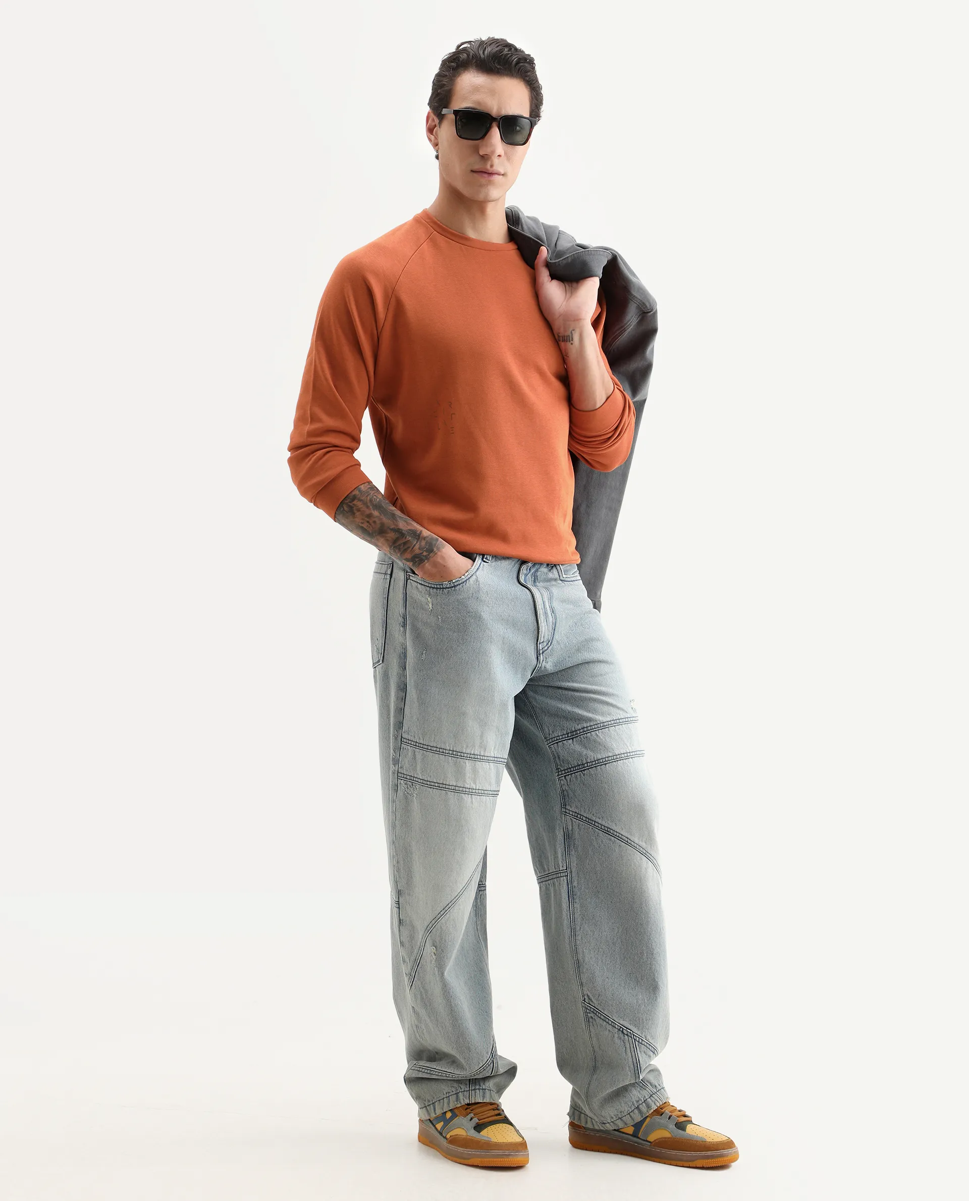 Rare Rabbit Articale Men's Arum Tangy Orange Cotton Fabric Full Sleeves Solid Sweatshirt - Image 2