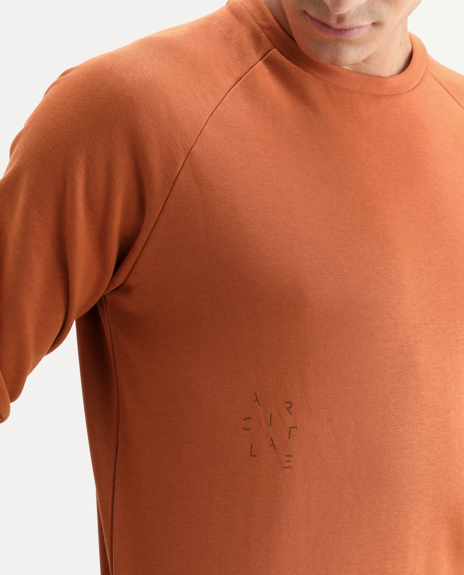 Rare Rabbit Articale Men's Arum Tangy Orange Cotton Fabric Full Sleeves Solid Sweatshirt - Image 4