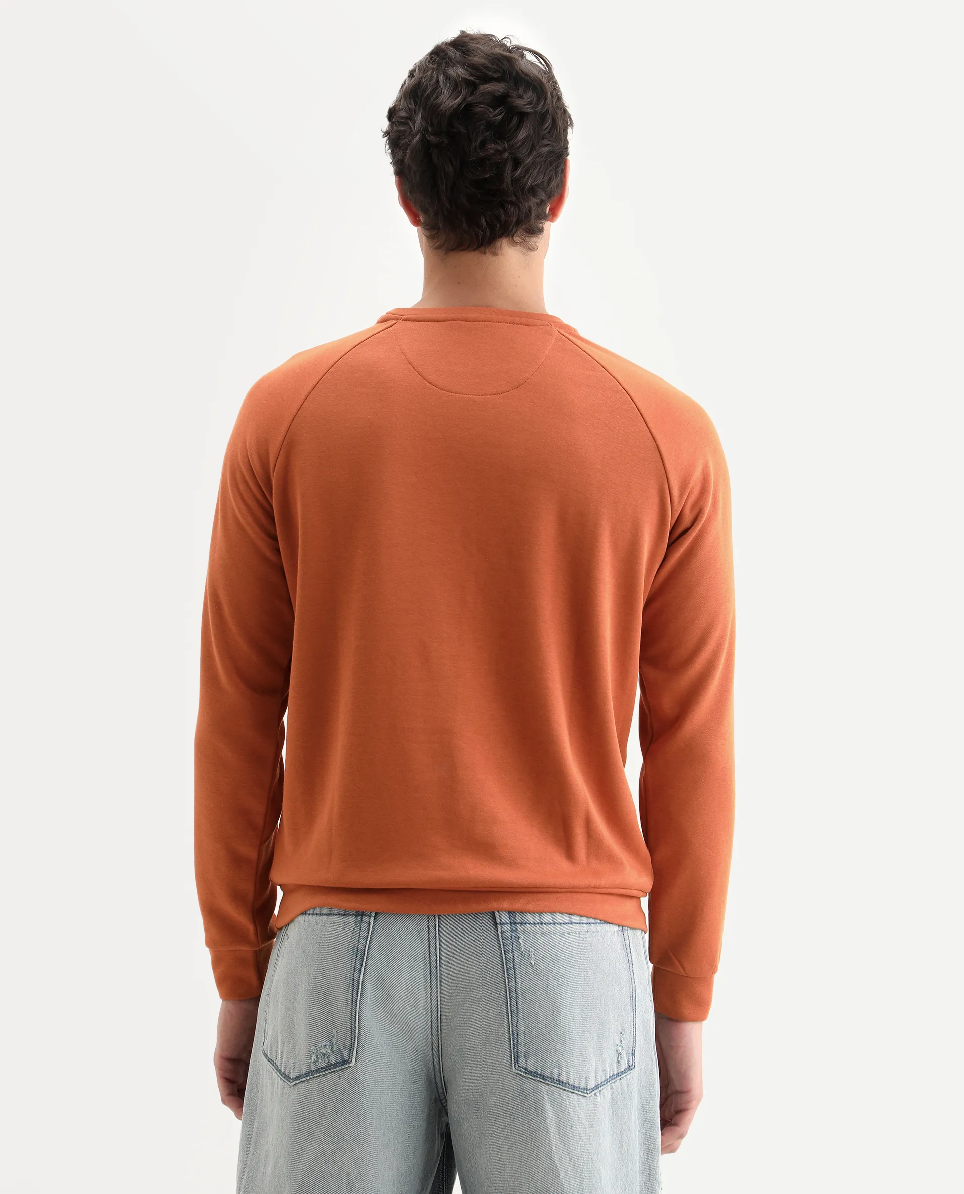 Rare Rabbit Articale Men's Arum Tangy Orange Cotton Fabric Full Sleeves Solid Sweatshirt - Image 8