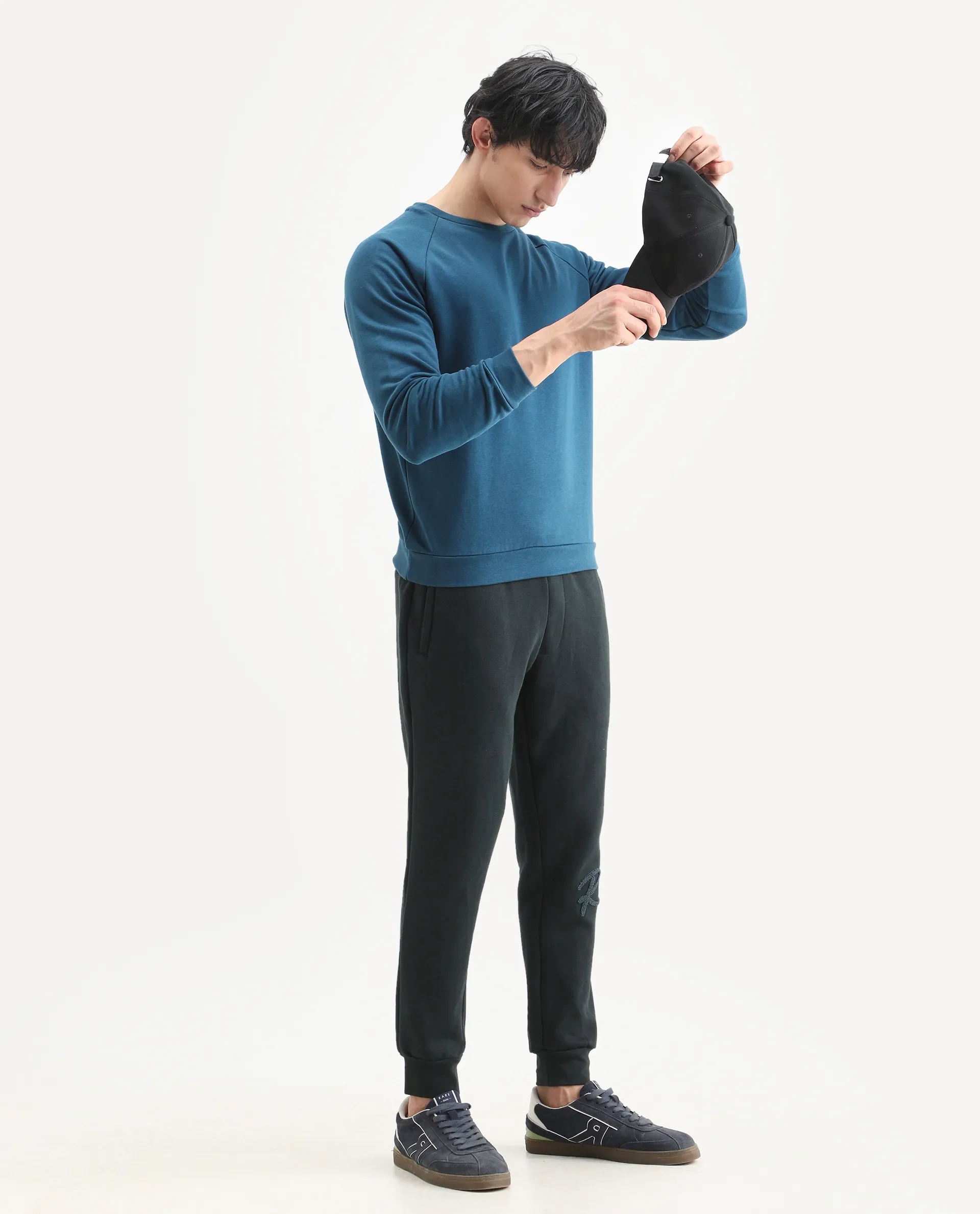 Rare Rabbit Articale Men's Arum Enamel Blue Cotton Fabric Full Sleeves Solid Sweatshirt - Image 2