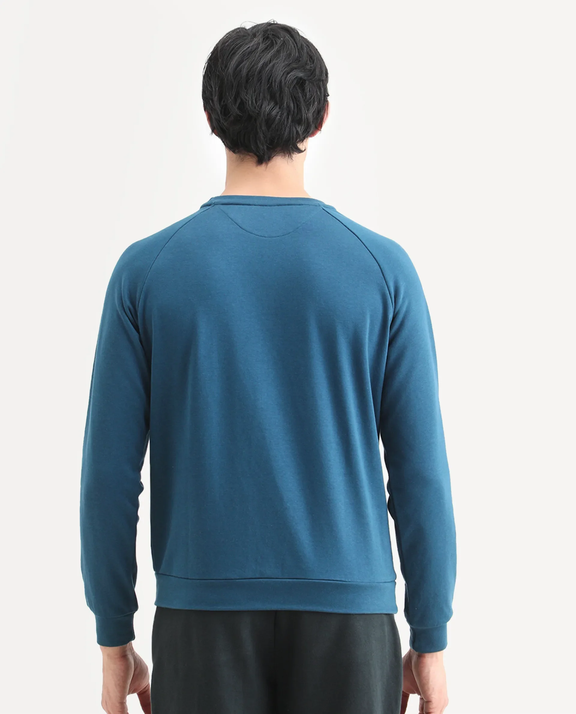 Rare Rabbit Articale Men's Arum Enamel Blue Cotton Fabric Full Sleeves Solid Sweatshirt - Image 7
