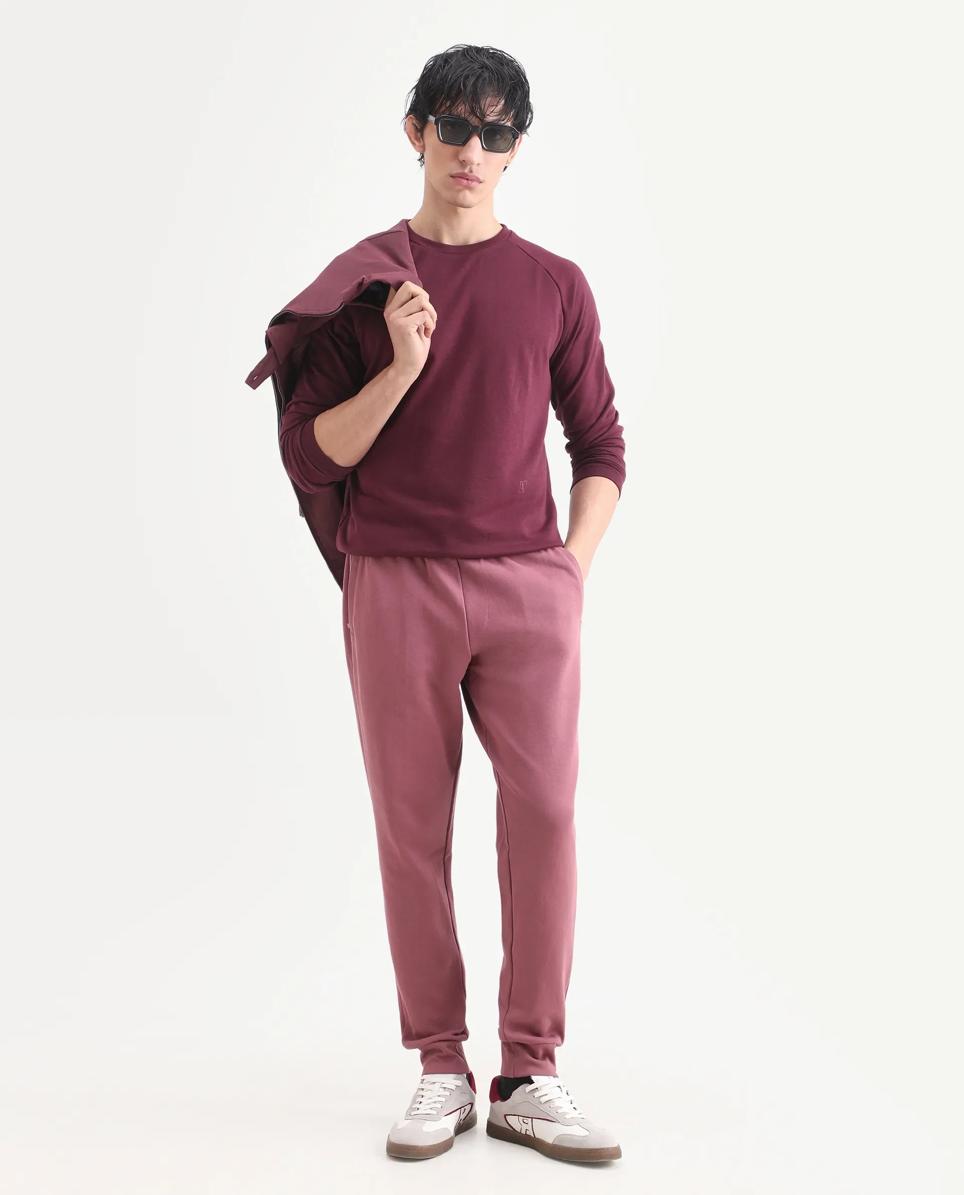 Rare Rabbit Articale Men's Arum Burnt Prune Cotton Fabric Full Sleeves Solid Sweatshirt - Image 2