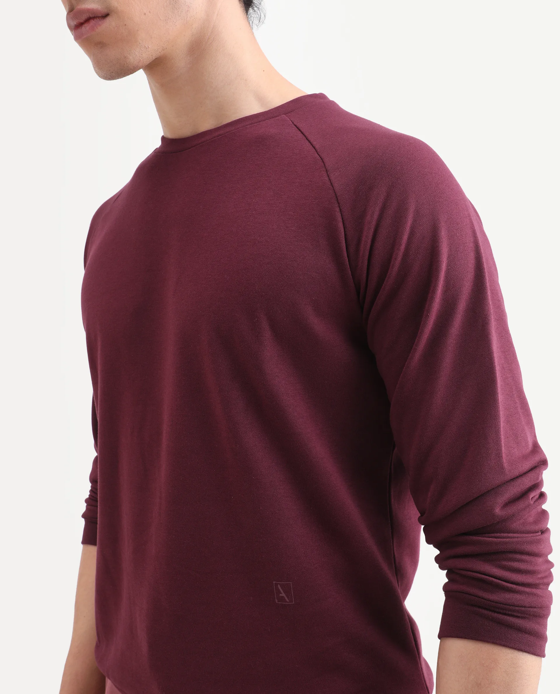 Rare Rabbit Articale Men's Arum Burnt Prune Cotton Fabric Full Sleeves Solid Sweatshirt - Image 3