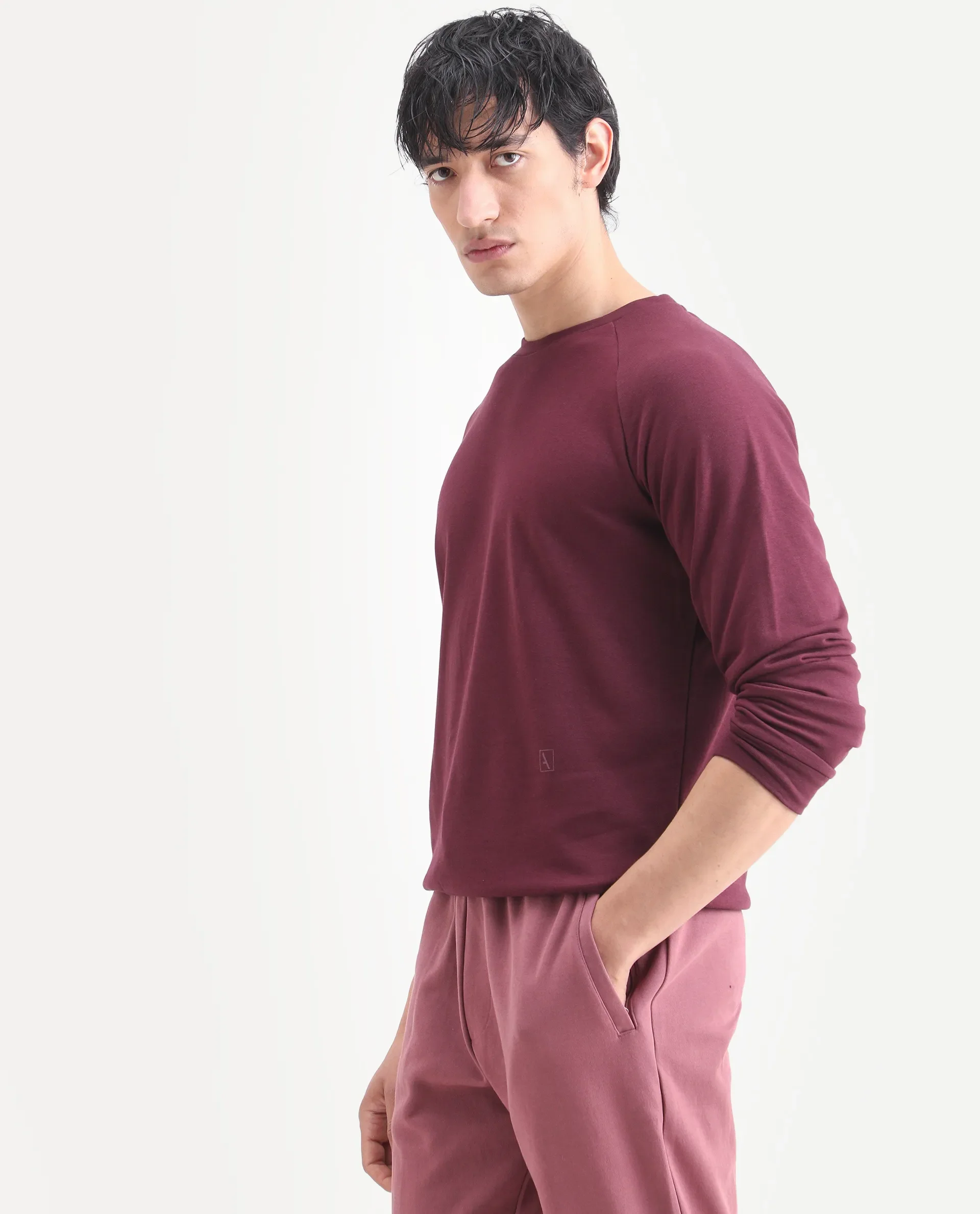 Rare Rabbit Articale Men's Arum Burnt Prune Cotton Fabric Full Sleeves Solid Sweatshirt - Image 4