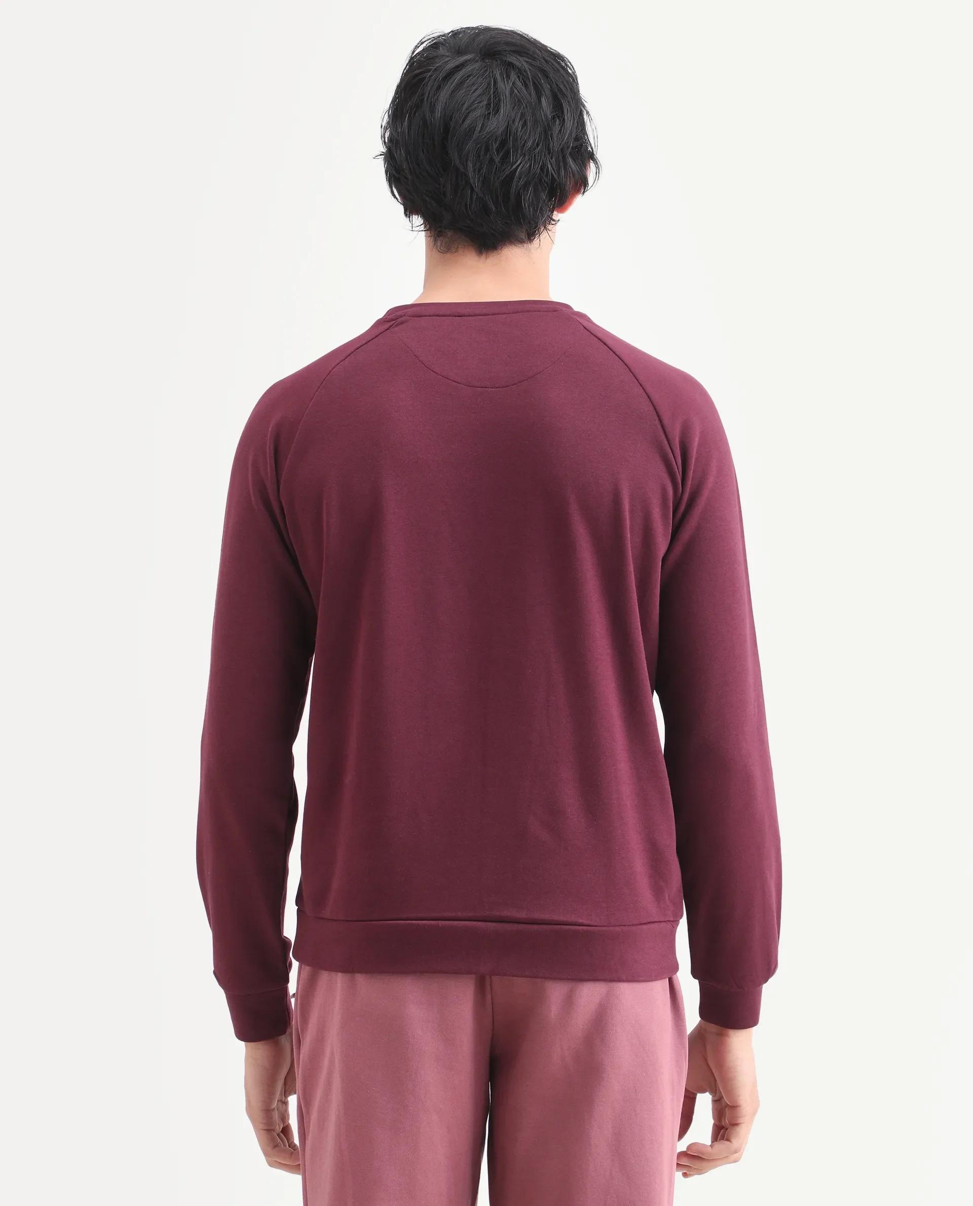 Rare Rabbit Articale Men's Arum Burnt Prune Cotton Fabric Full Sleeves Solid Sweatshirt - Image 7