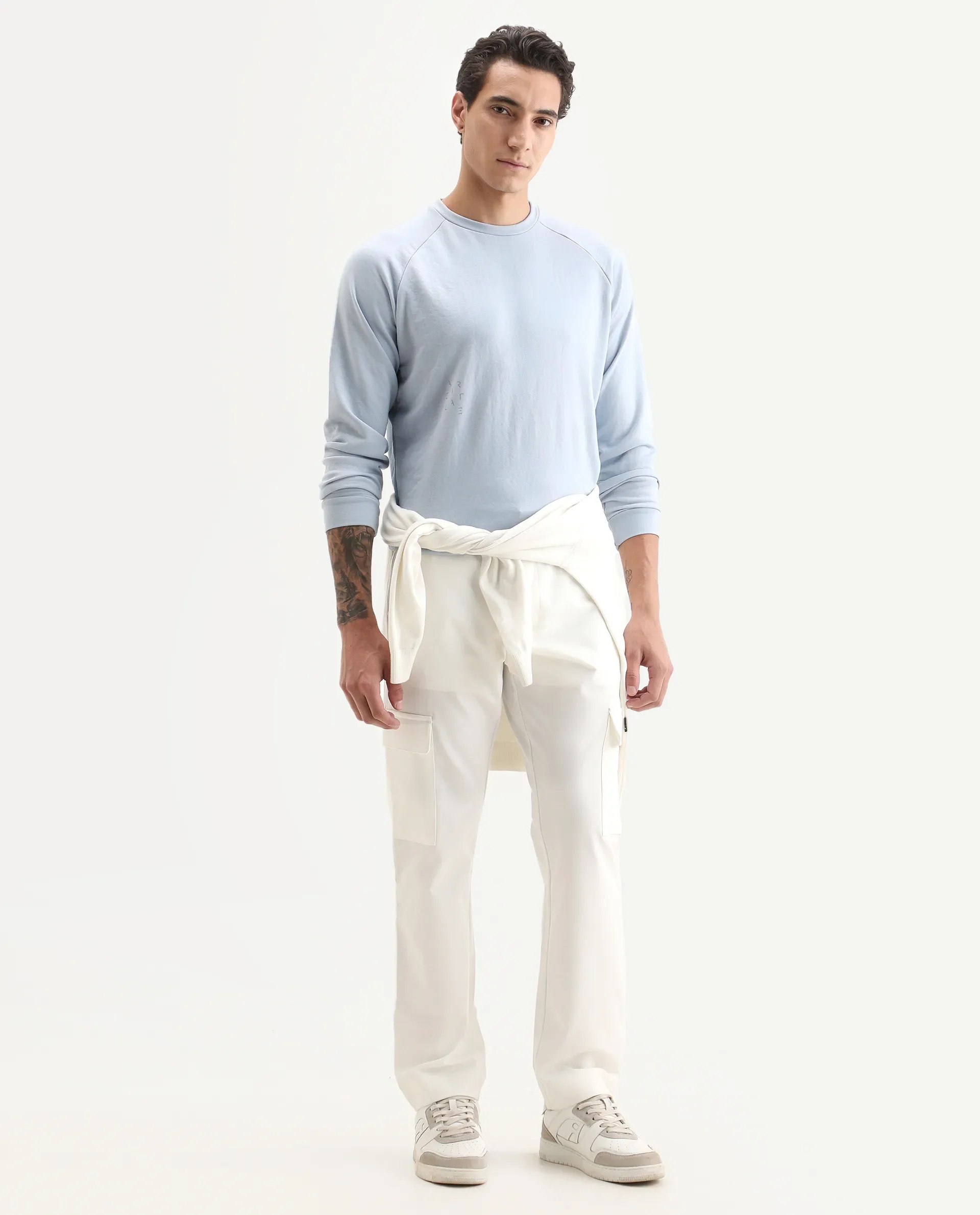 Rare Rabbit Articale Men's Arum Azure Blue Cotton Fabric Full Sleeves Solid Sweatshirt - Image 2