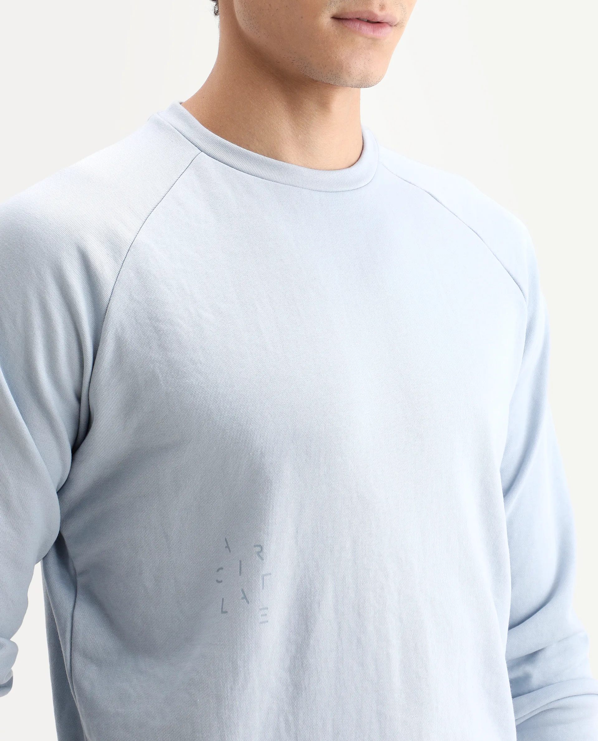 Rare Rabbit Articale Men's Arum Azure Blue Cotton Fabric Full Sleeves Solid Sweatshirt - Image 4