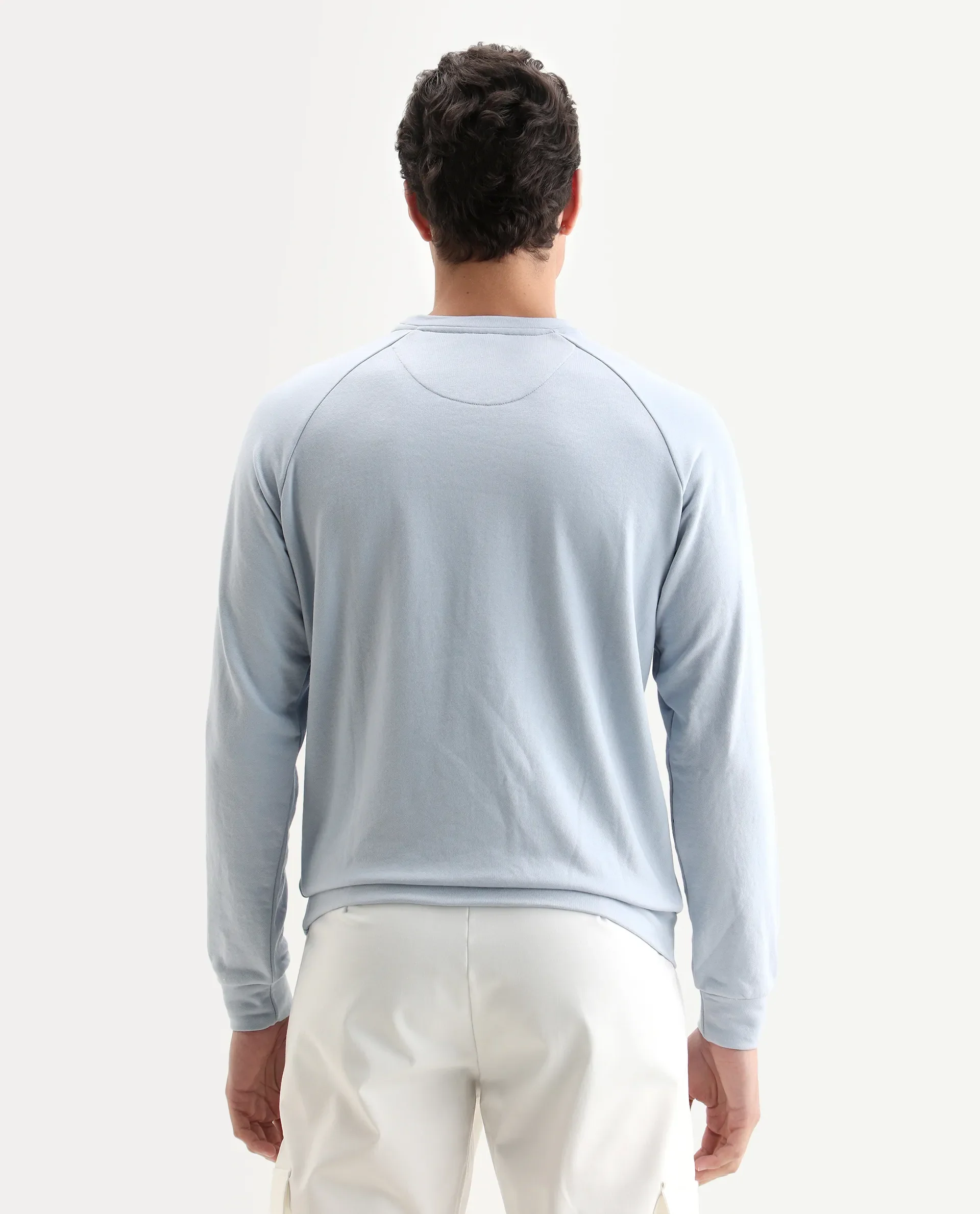 Rare Rabbit Articale Men's Arum Azure Blue Cotton Fabric Full Sleeves Solid Sweatshirt - Image 7