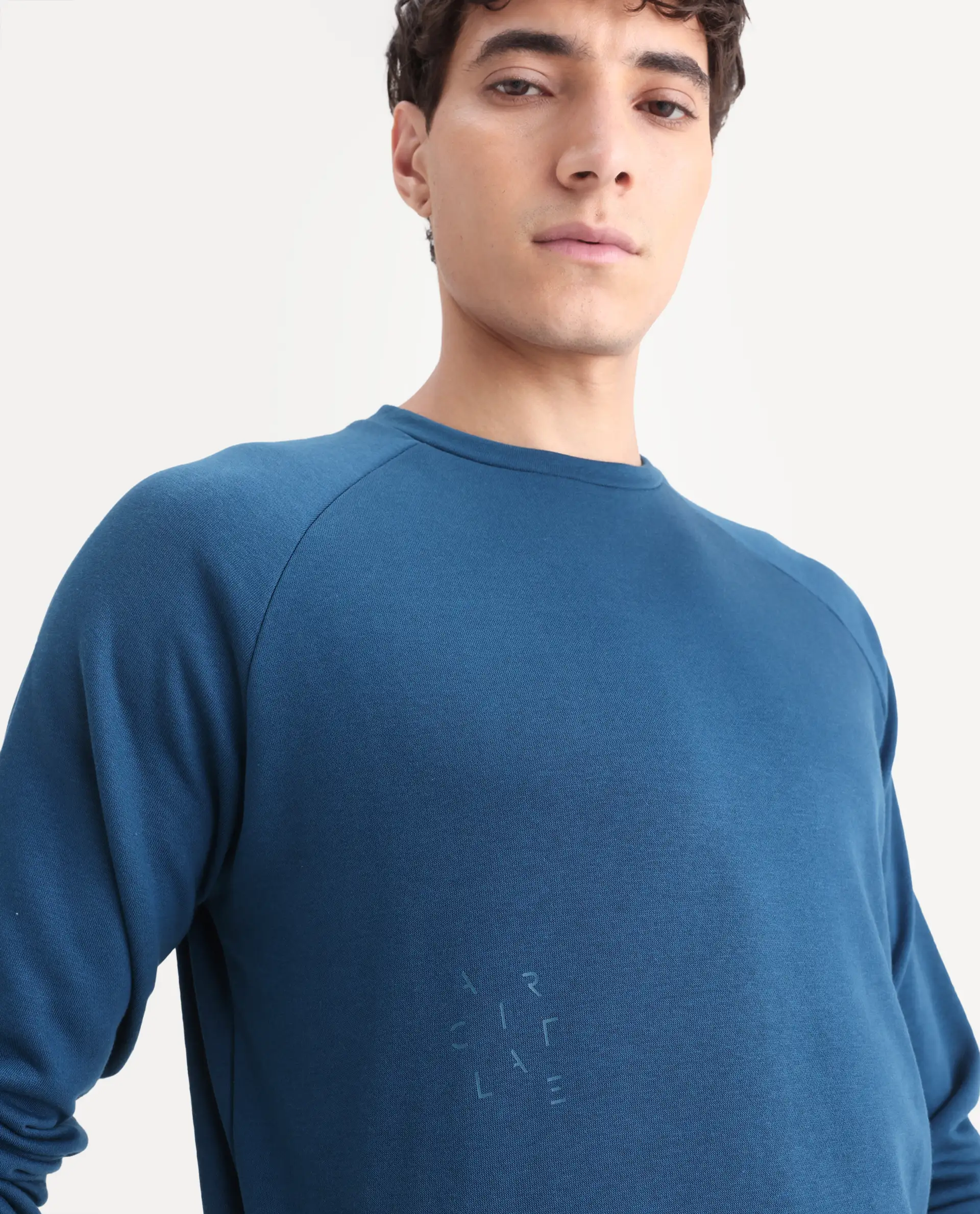Rare Rabbit Articale Men's Arum Oyster Teal Cotton Fabric Full Sleeves Solid Sweatshirt - Image 4