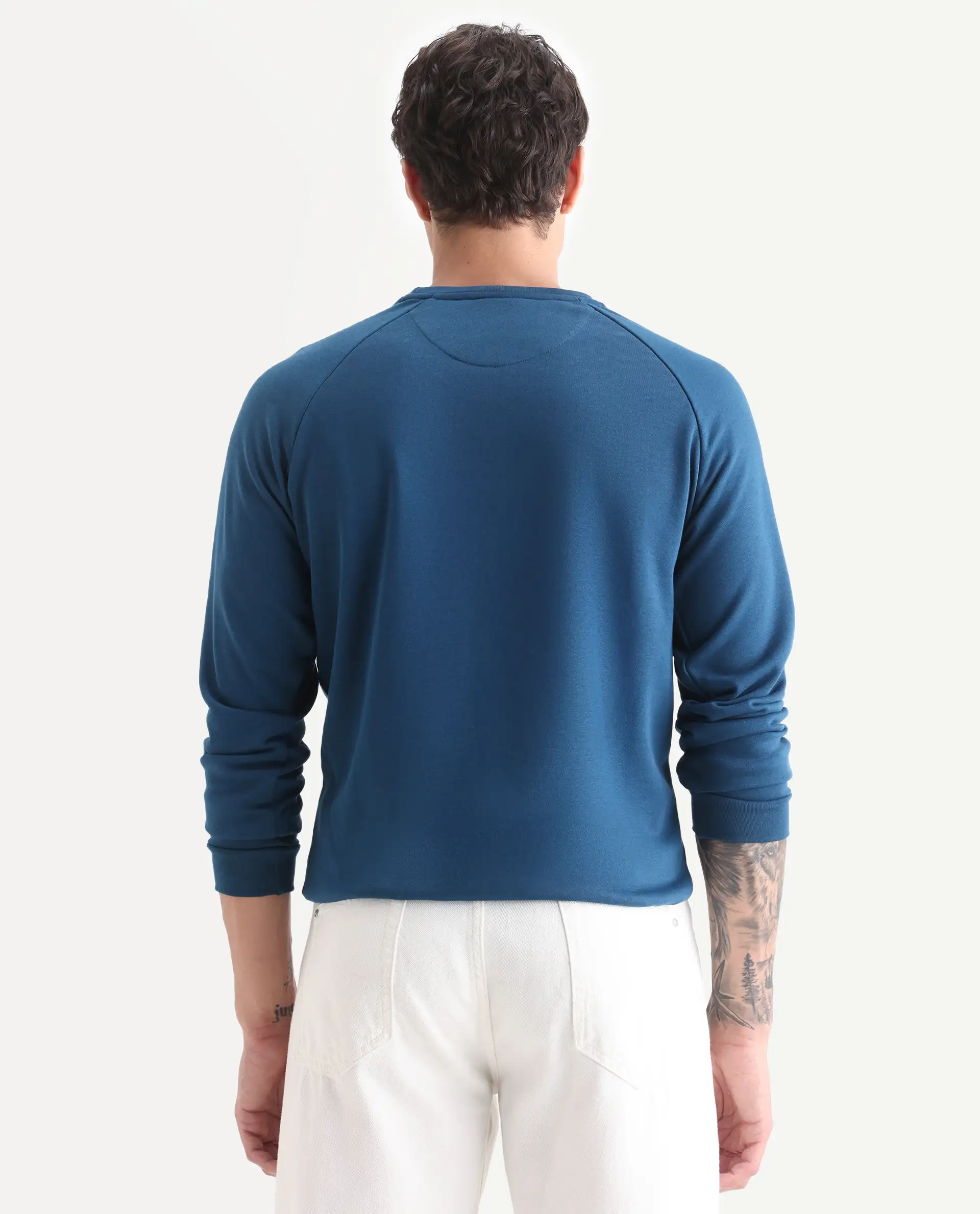 Rare Rabbit Articale Men's Arum Oyster Teal Cotton Fabric Full Sleeves Solid Sweatshirt - Image 7