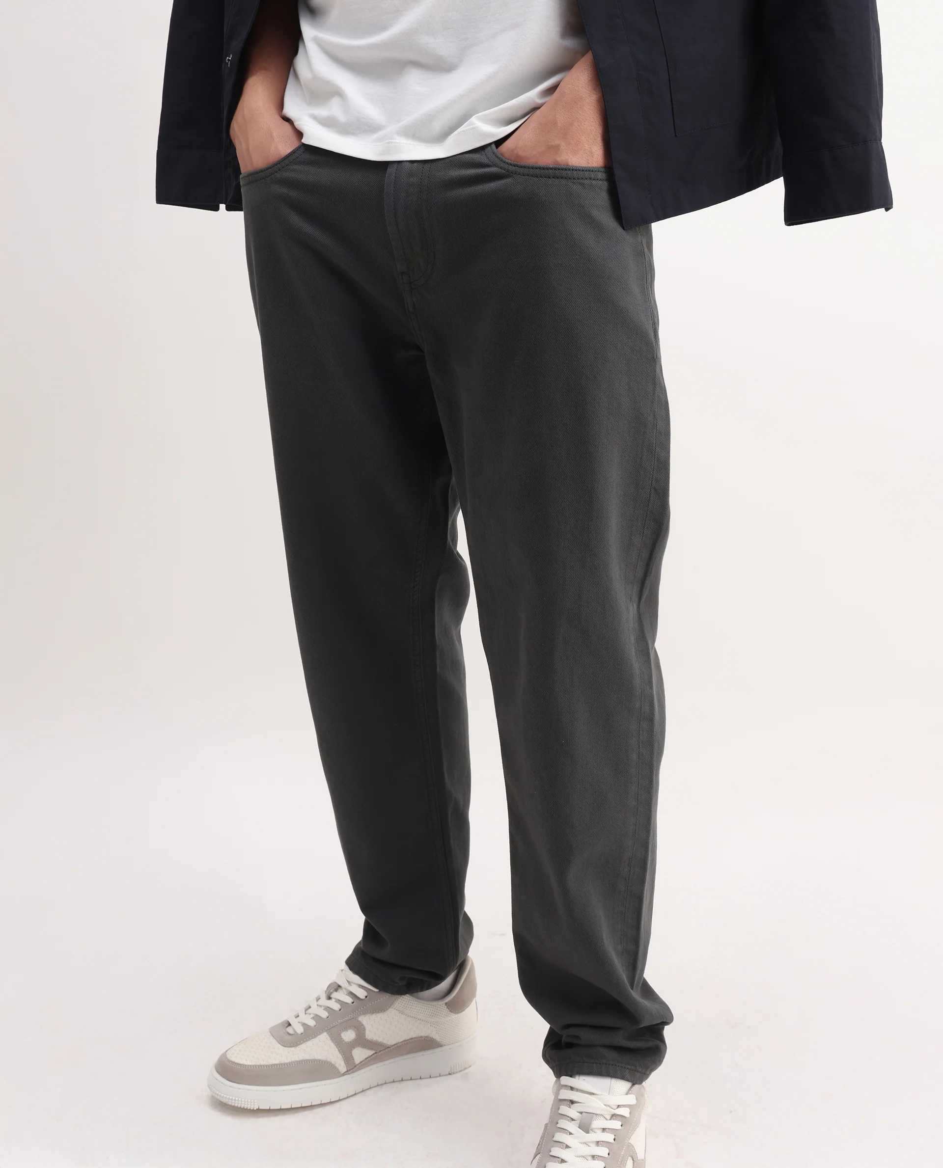 Rare Rabbit Men's Arvi-2 Dark Grey Cotton Blend Plain Dond Carrot Fit Jeans - Image 2