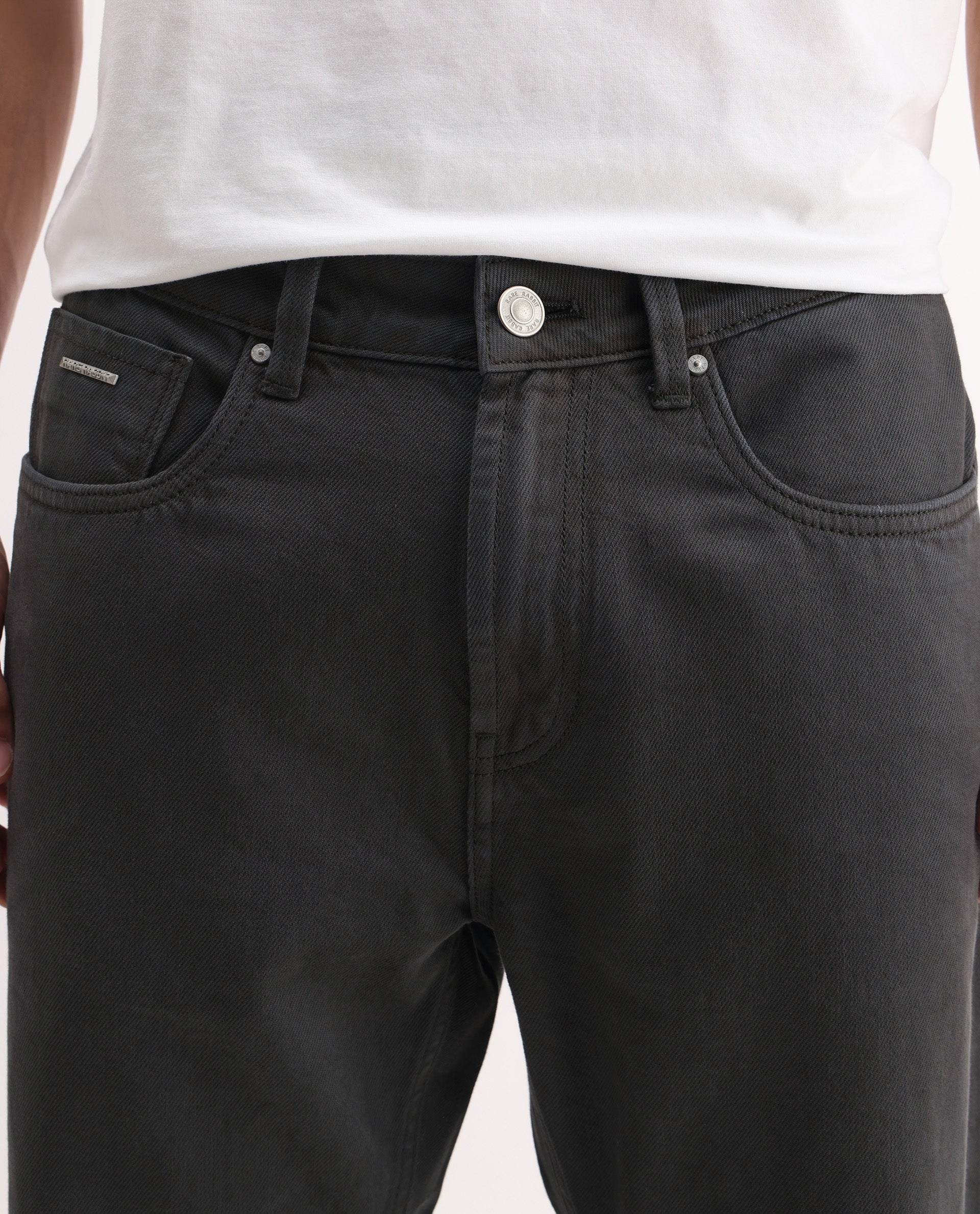 Rare Rabbit Men's Arvi-2 Dark Grey Cotton Blend Plain Dond Carrot Fit Jeans - Image 4