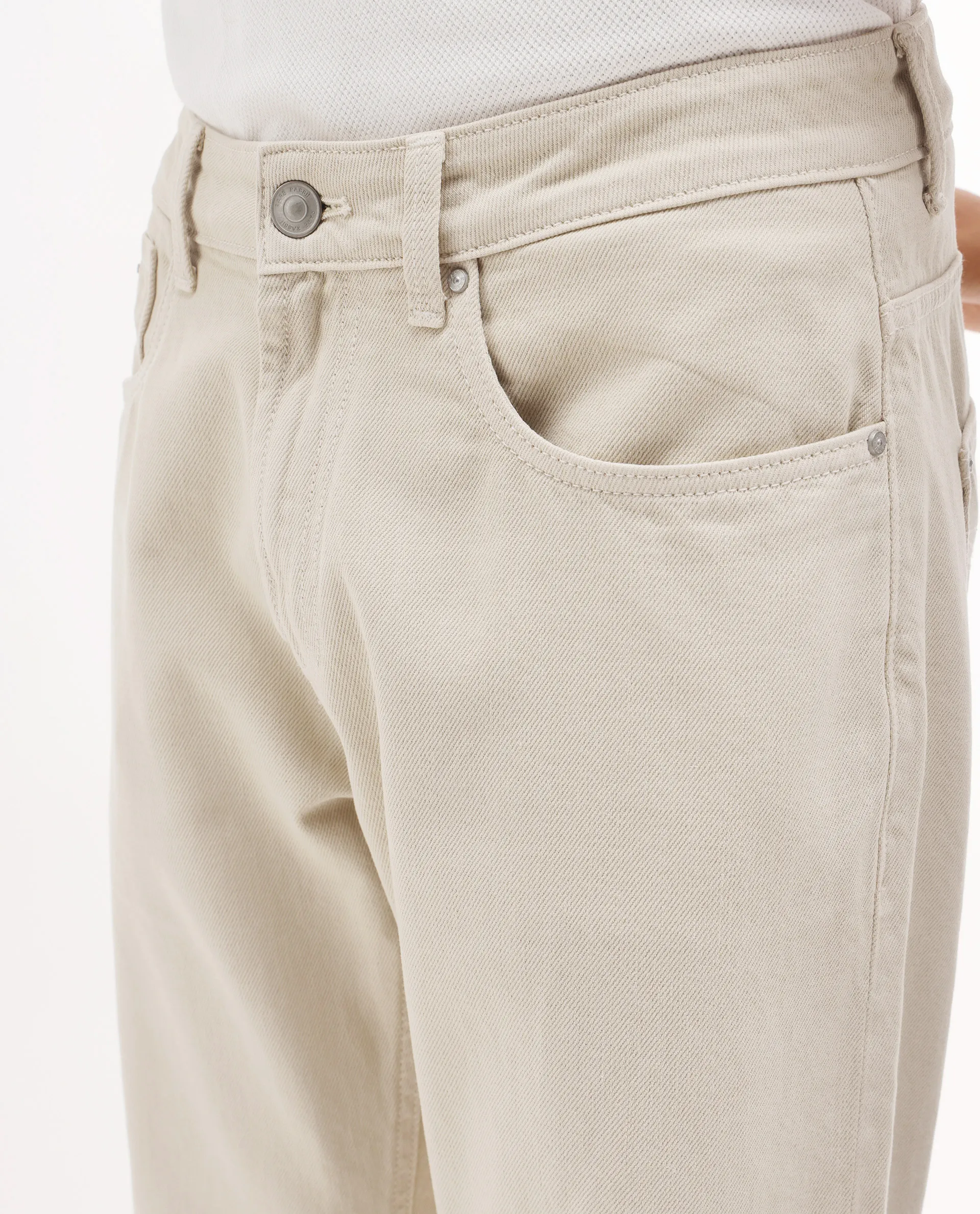 Rare Rabbit Men's Arvi-2 Light Beige Cotton Blend Plain Dond Carrot Fit Jeans - Image 3