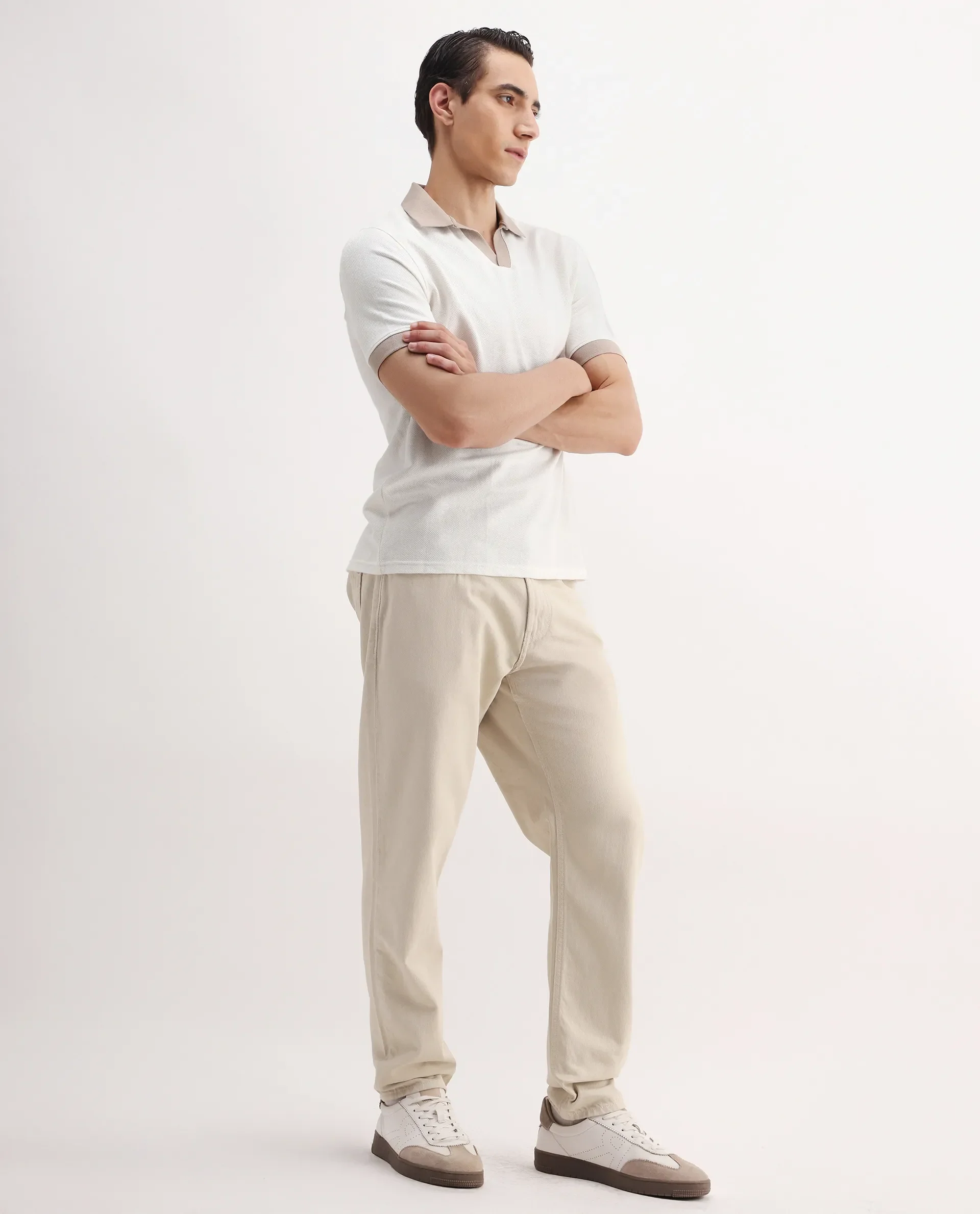 Rare Rabbit Men's Arvi-2 Light Beige Cotton Blend Plain Dond Carrot Fit Jeans - Image 5