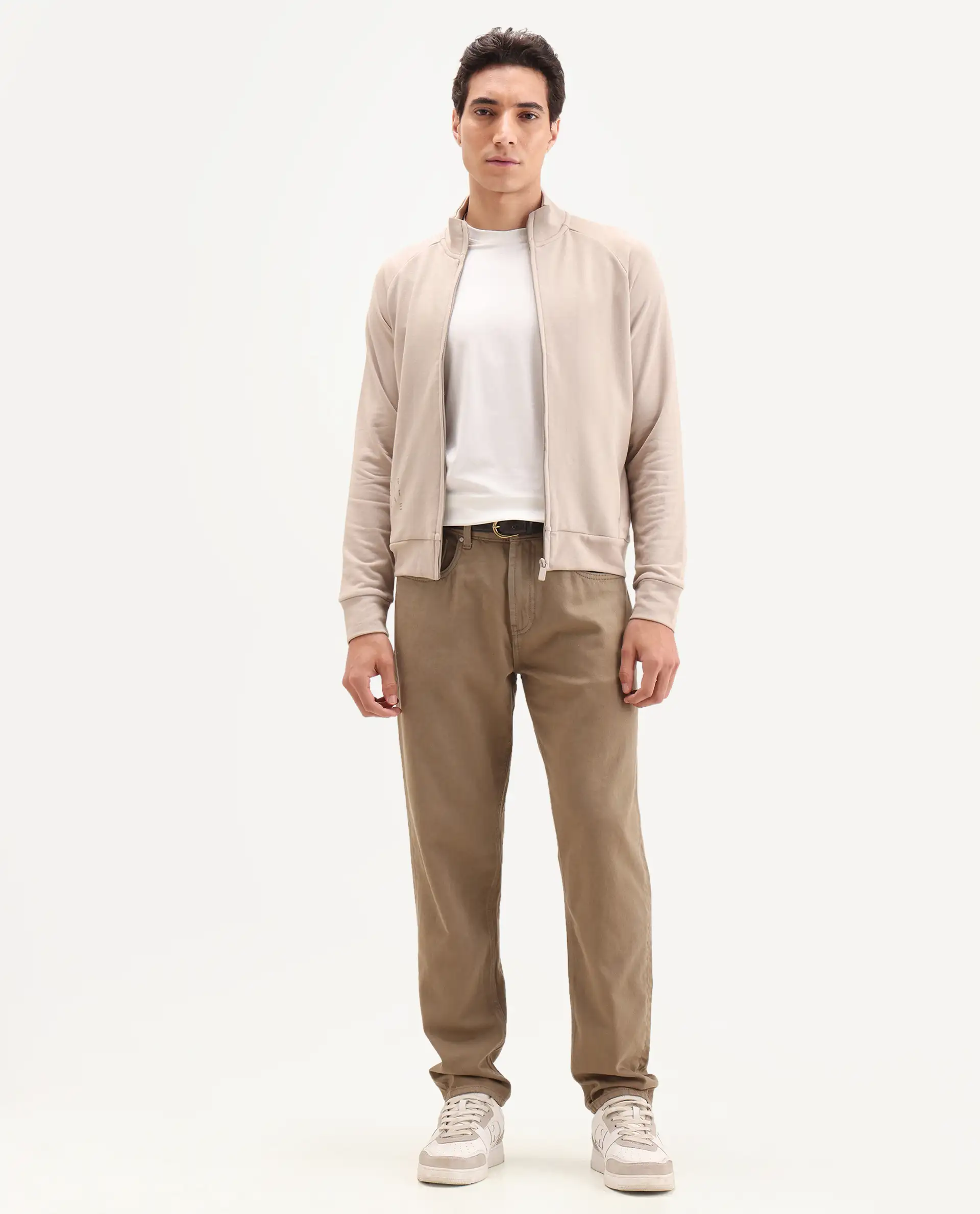Rare Rabbit Men's Arvi-2 Olive Cotton Blend Plain Dond Carrot Fit Jeans - Image 2