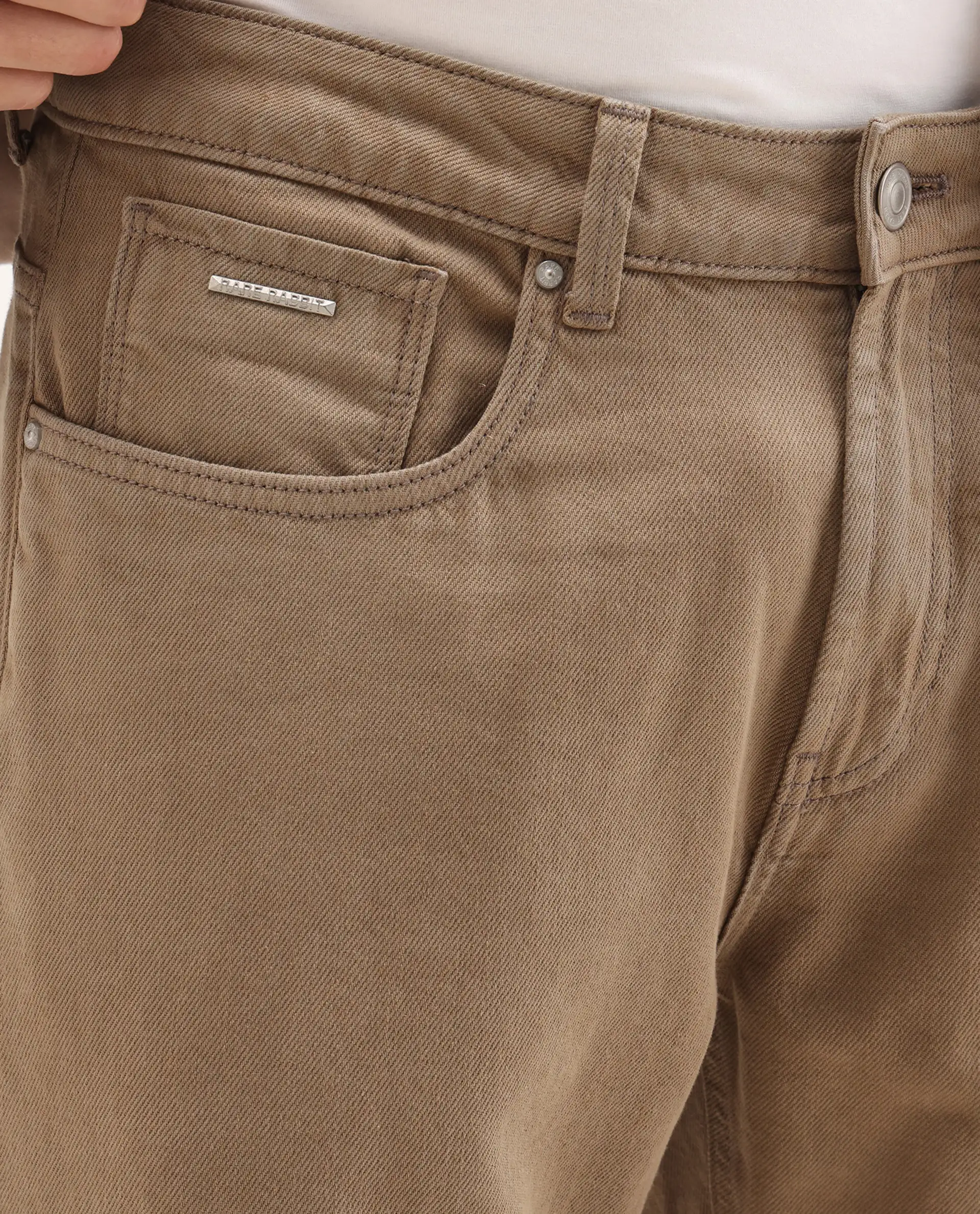 Rare Rabbit Men's Arvi-2 Olive Cotton Blend Plain Dond Carrot Fit Jeans - Image 5