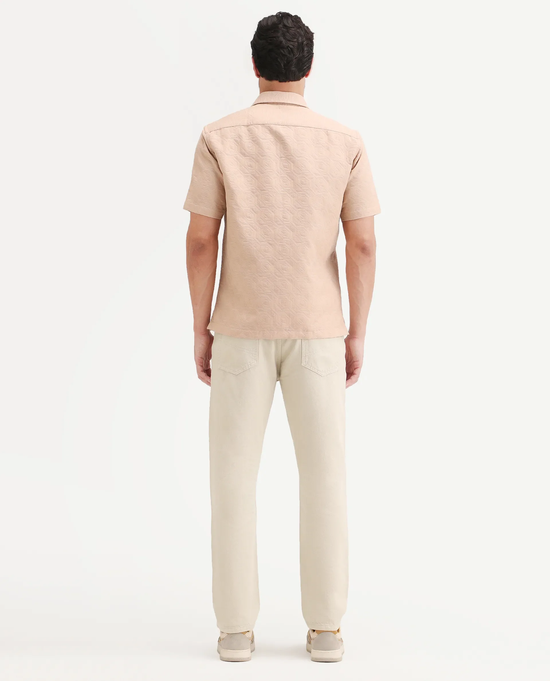 Rare Rabbit Men's Arvi B Beige Cotton Fabric Shank And Zipper Kurt Carrot Plain Jeans - Image 8