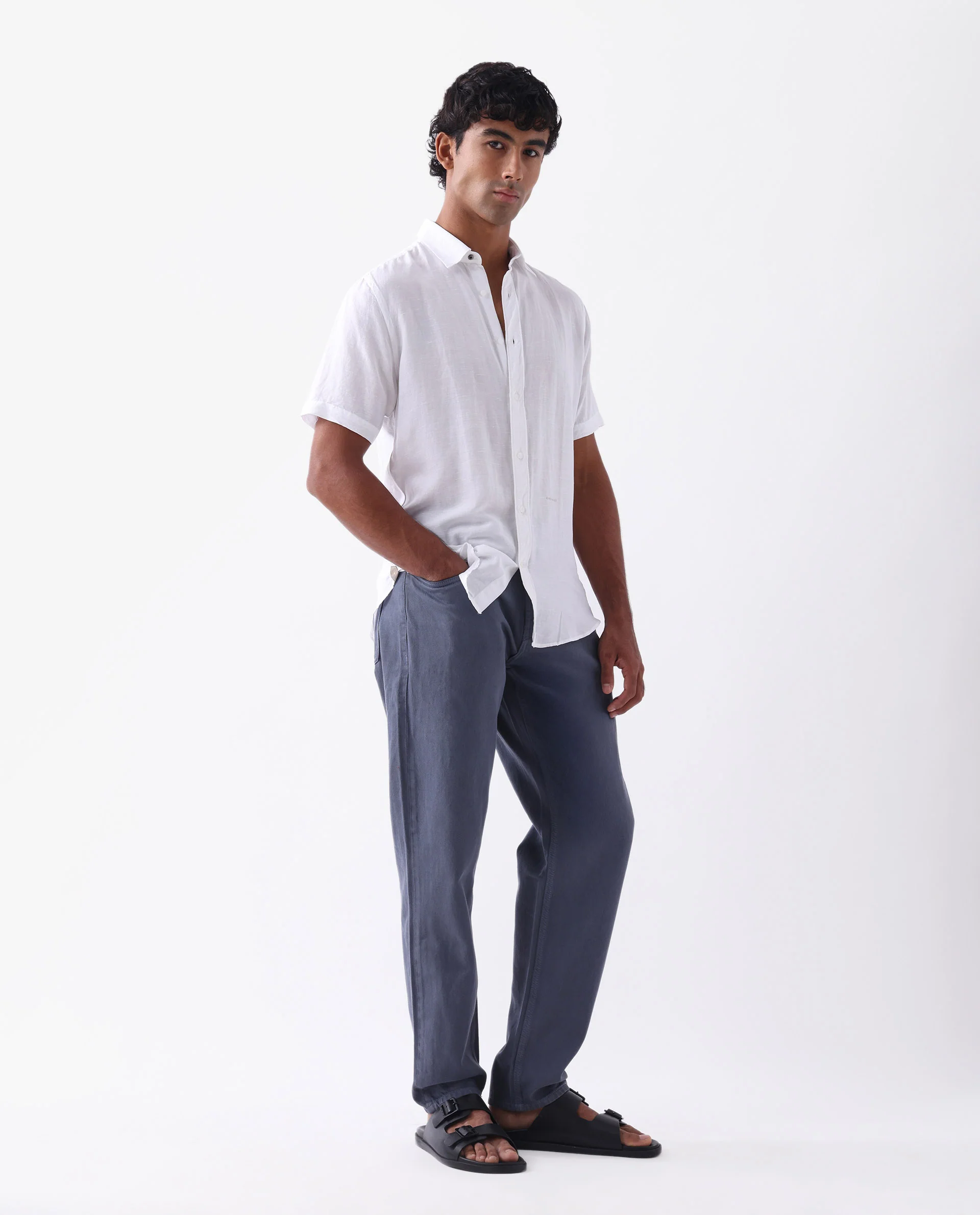 Rare Rabbit Men's Arvi Blue Cotton Plain Dond Carrot Fit Jeans - Image 4