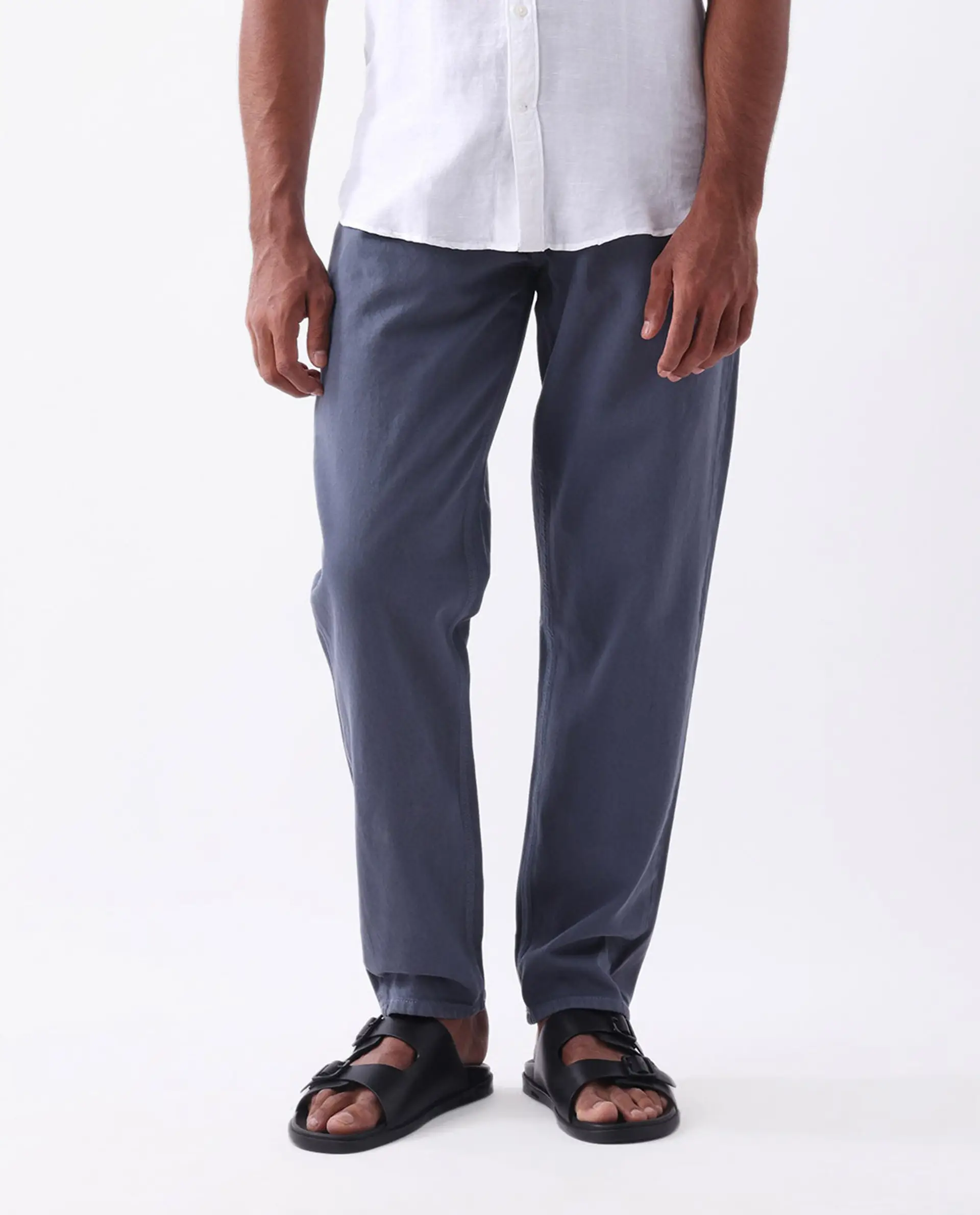 Rare Rabbit Men's Arvi Blue Cotton Plain Dond Carrot Fit Jeans - Image 7