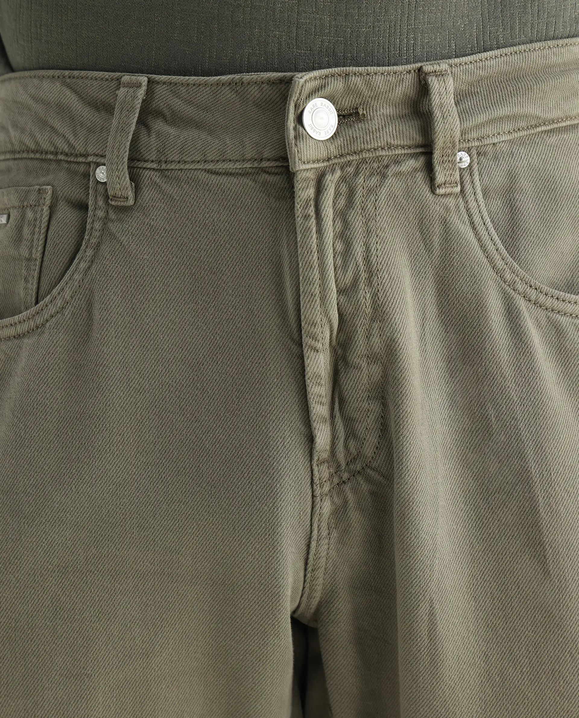 Rare Rabbit Men's Arvi Green Cotton Plain Dond Carrot Fit Jeans - Image 6