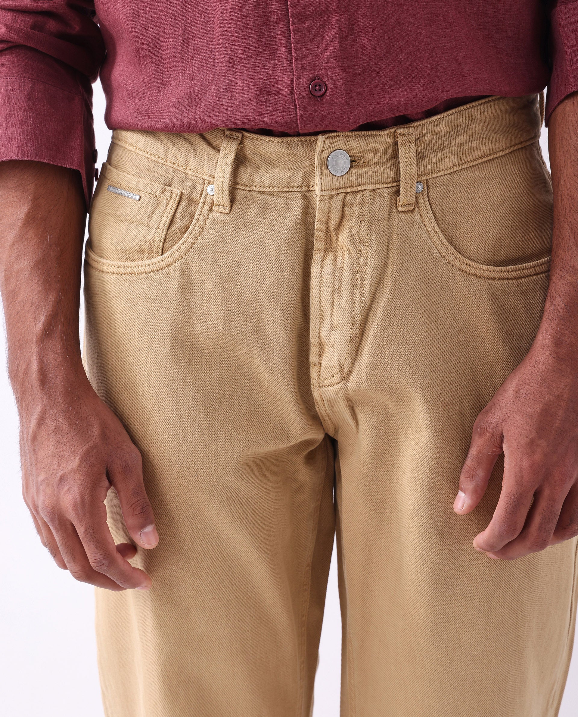 Rare Rabbit Men's Arvi Mustard Cotton Plain Dond Carrot Fit Jeans - Image 2