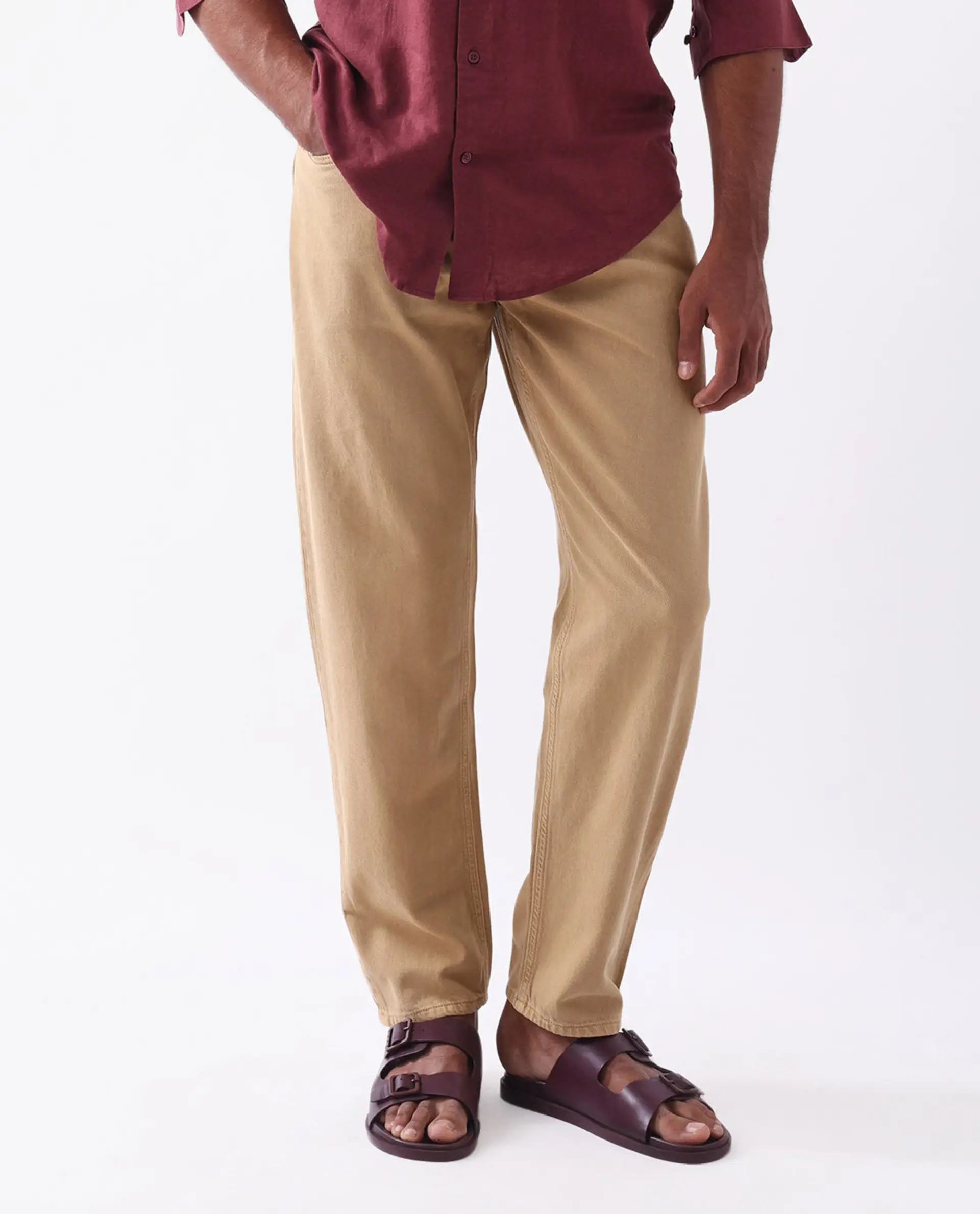 Rare Rabbit Men's Arvi Mustard Cotton Plain Dond Carrot Fit Jeans - Image 7
