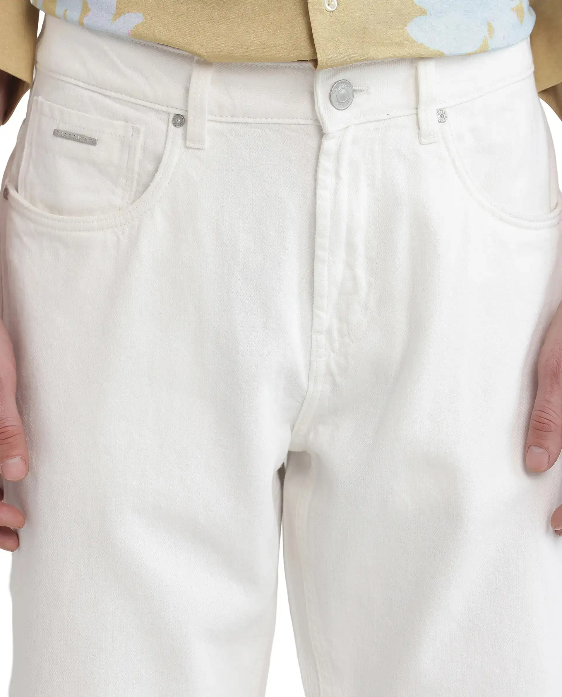 Rare Rabbit Men's Arvi Off White Cotton Plain Dond Carrot Fit Jeans - Image 3