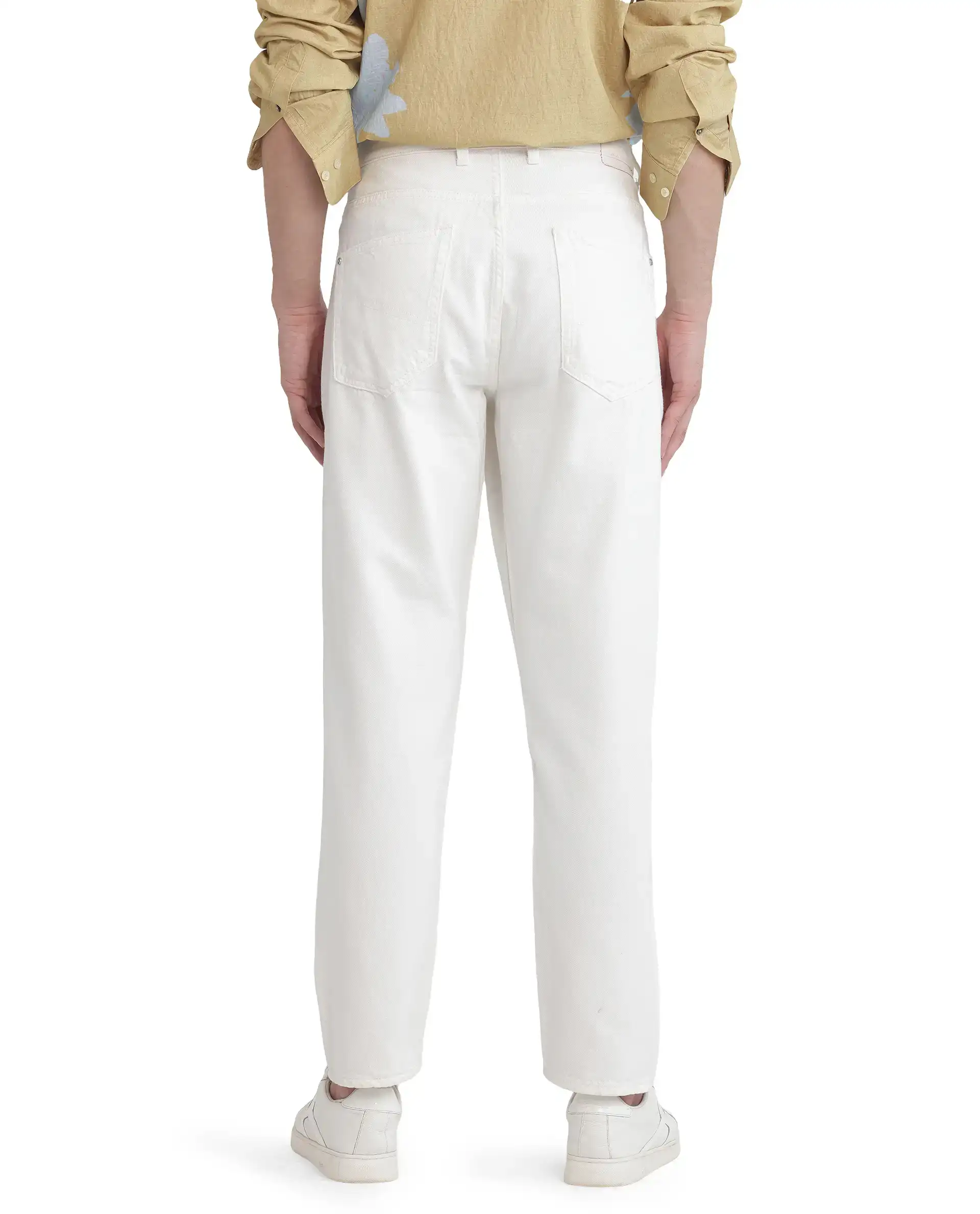 Rare Rabbit Men's Arvi Off White Cotton Plain Dond Carrot Fit Jeans - Image 4