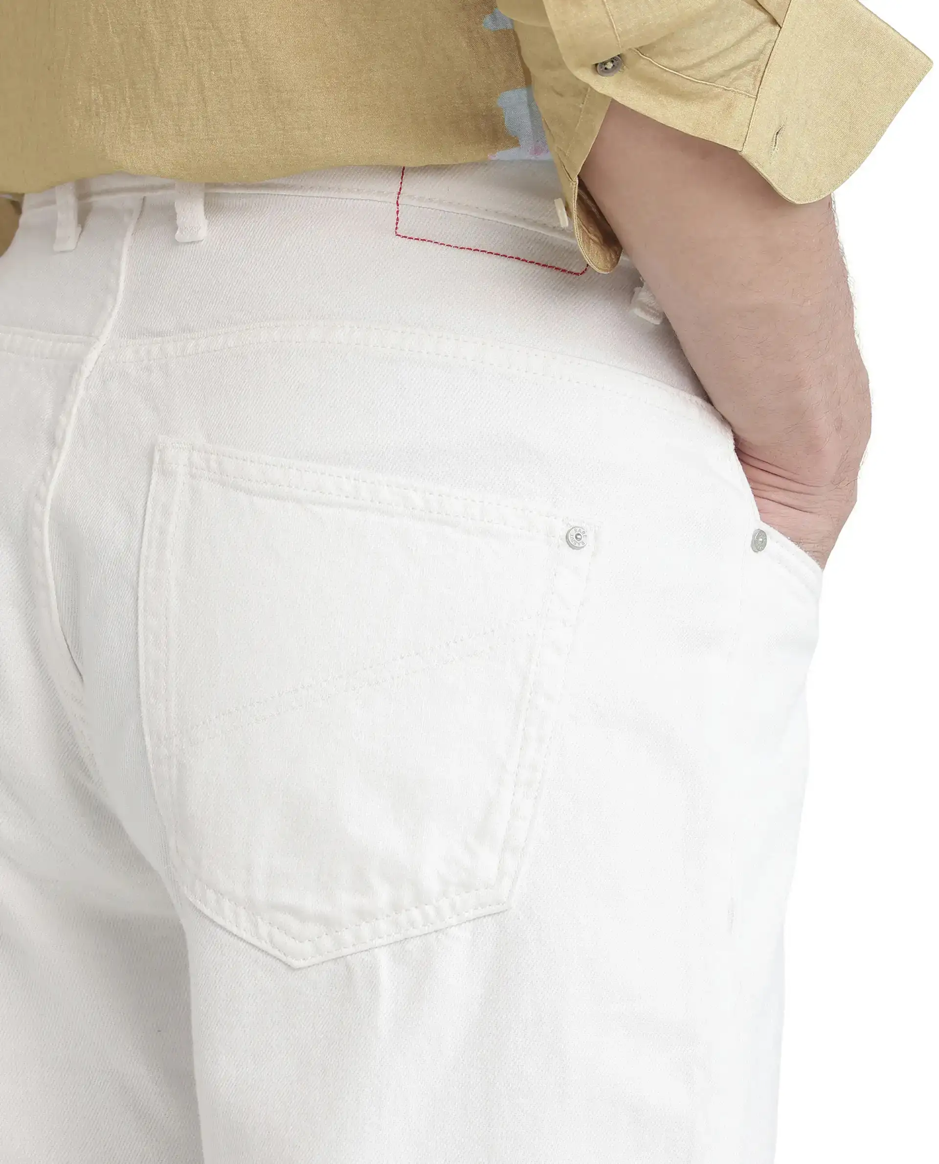 Rare Rabbit Men's Arvi Off White Cotton Plain Dond Carrot Fit Jeans - Image 5