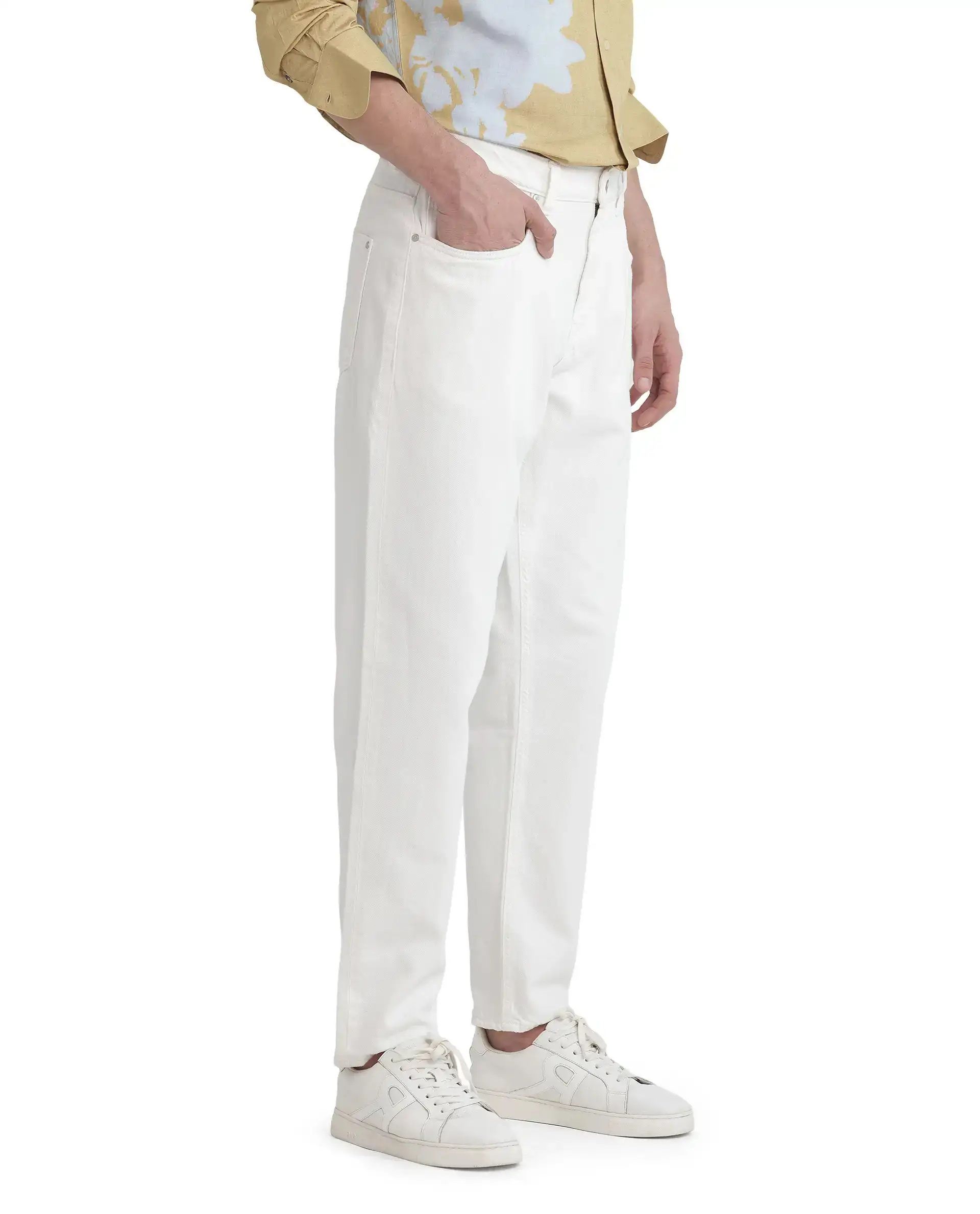 Rare Rabbit Men's Arvi Off White Cotton Plain Dond Carrot Fit Jeans - Image 7