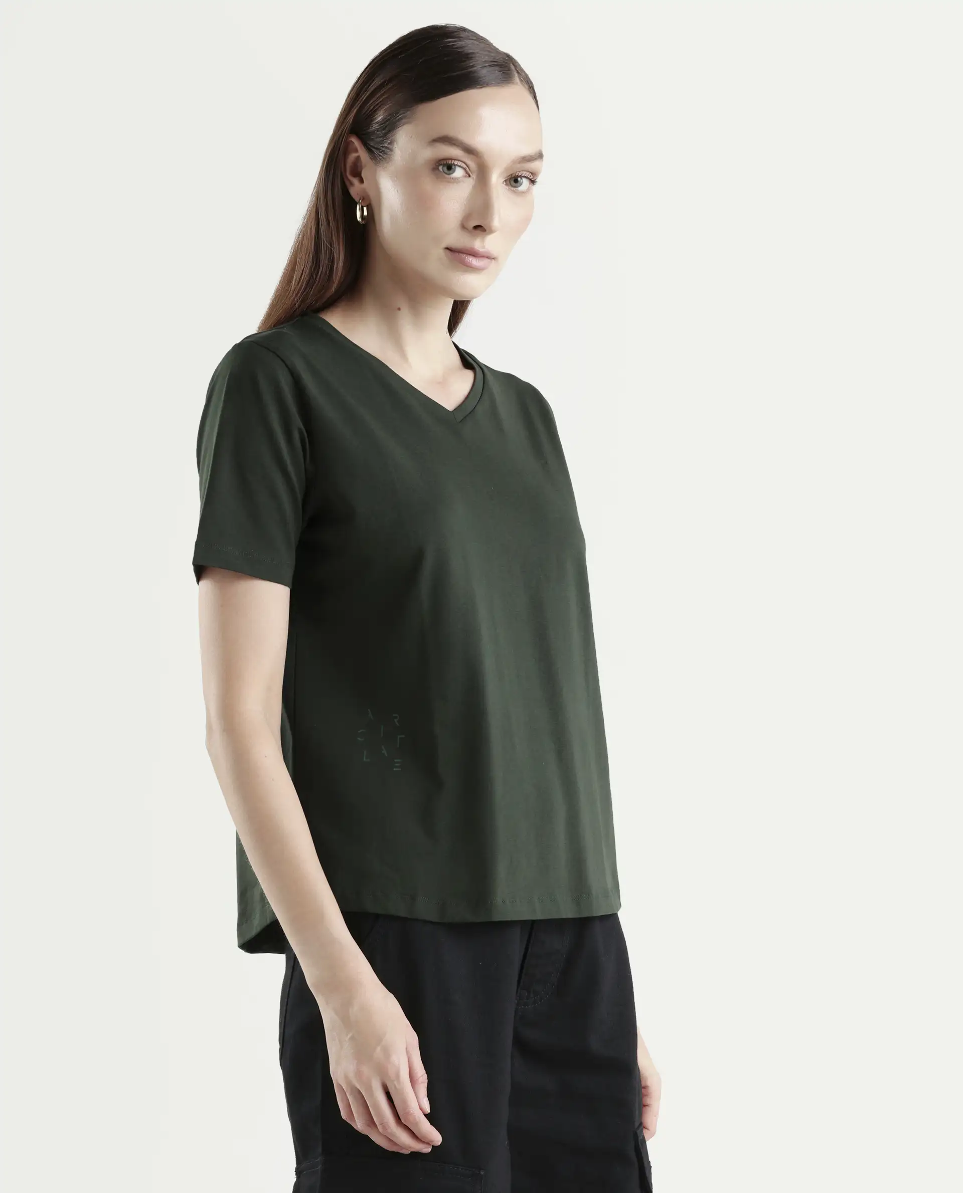 Rareism Women's Light Weight High Stretch 180 Gsm Cotton V-Neck Plain Regular Fit T-Shirt - Image 6