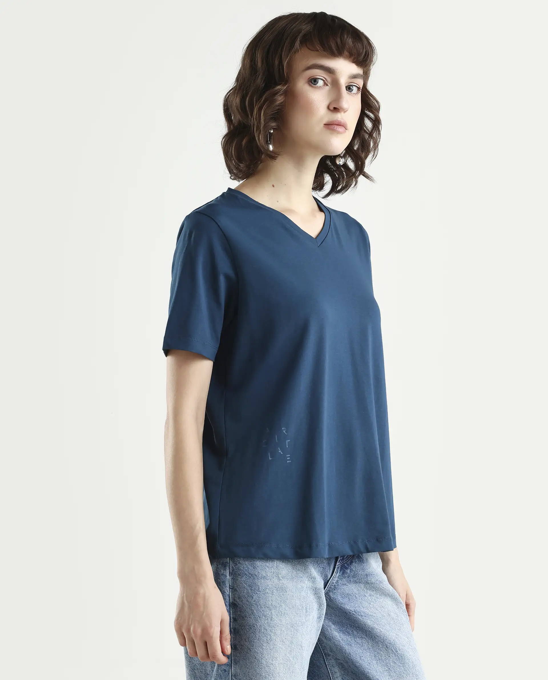 Rareism Women's Light Weight High Stretch 180 Gsm Cotton V-Neck Plain Regular Fit T-Shirt - Image 6