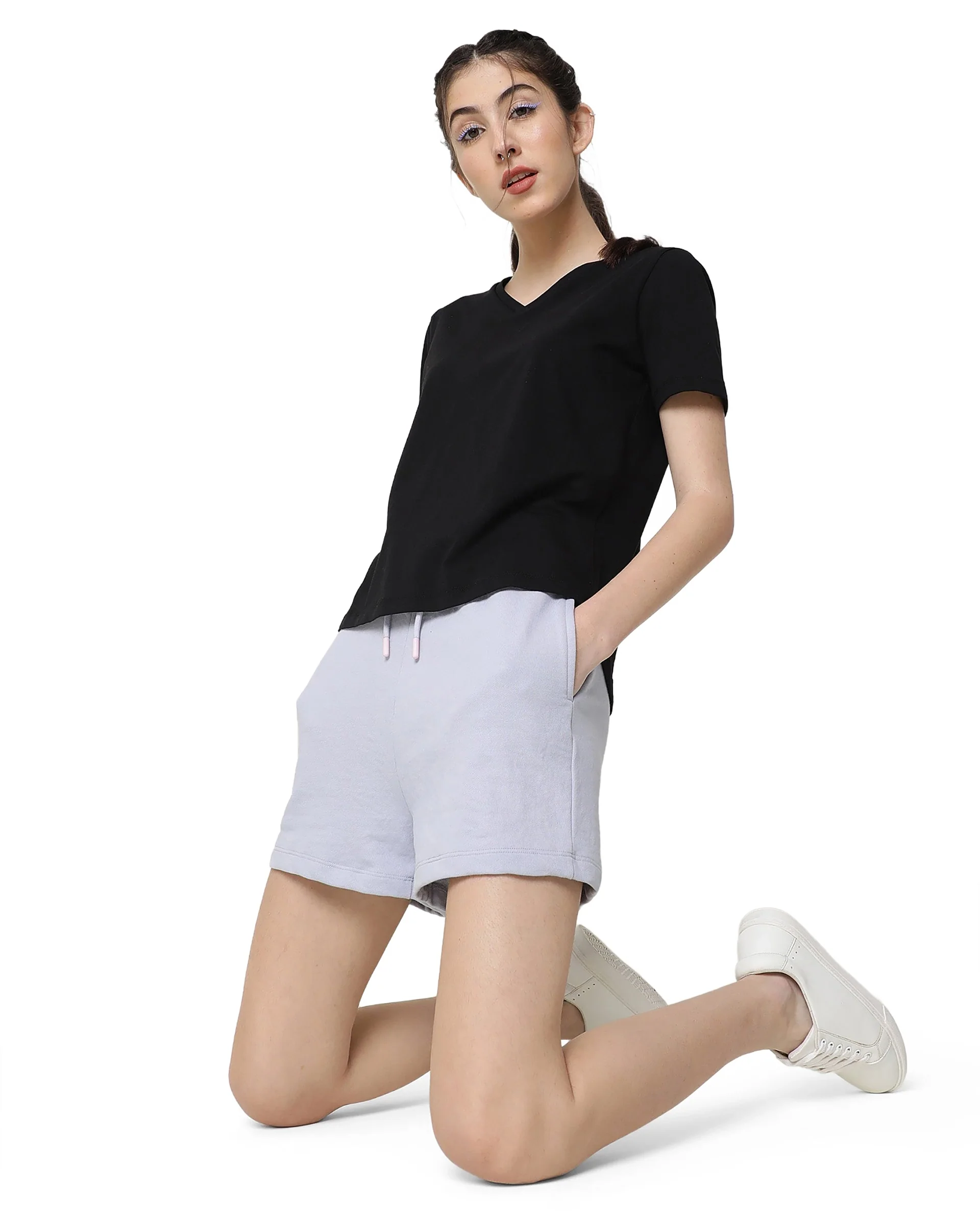Rareism Women's Light Weight High Stretch 180 Gsm Cotton V-Neck Plain Regular Fit T-Shirt - Image 3