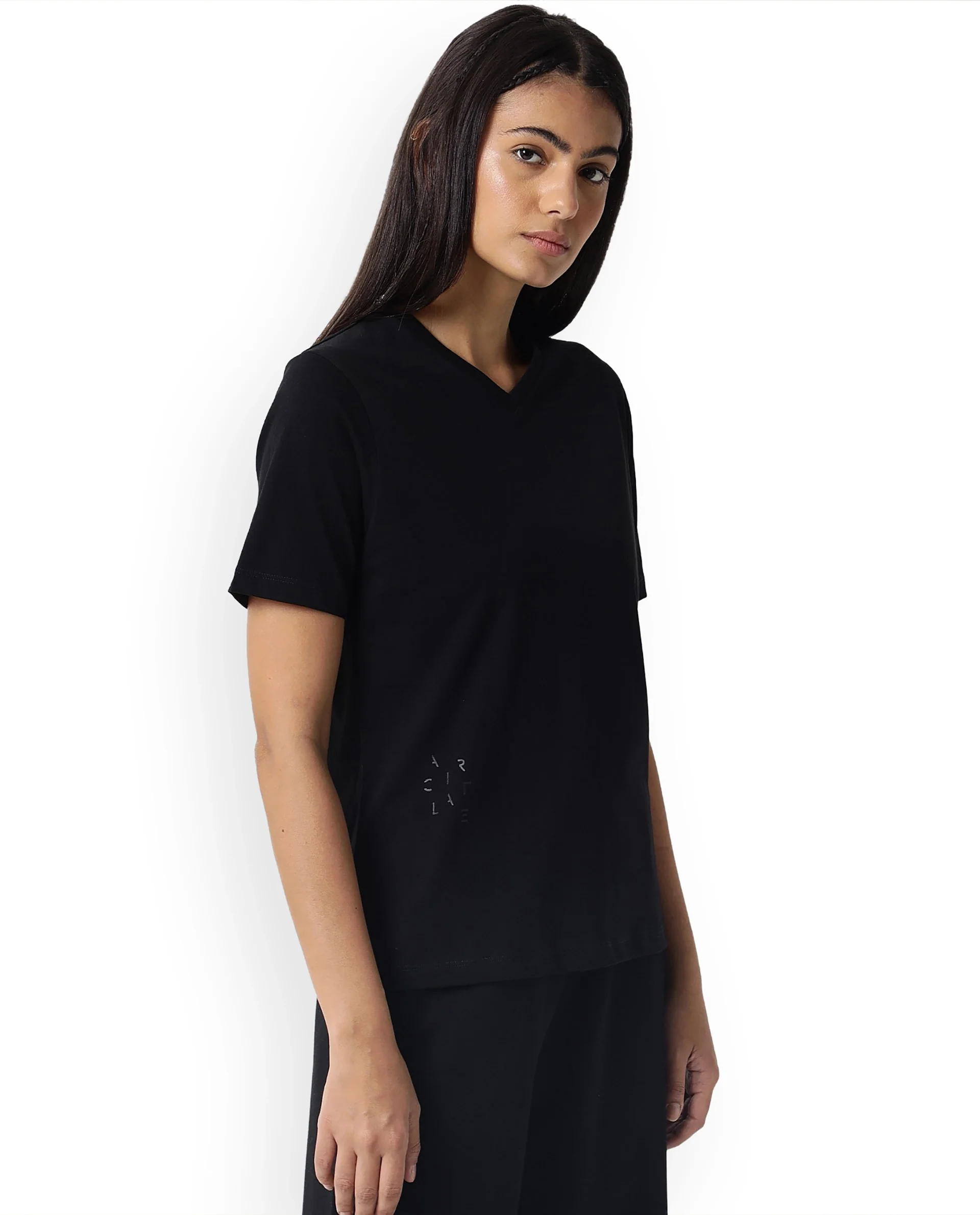 Rareism Women's Light Weight High Stretch 180 Gsm Cotton V-Neck Plain Regular Fit T-Shirt - Image 4
