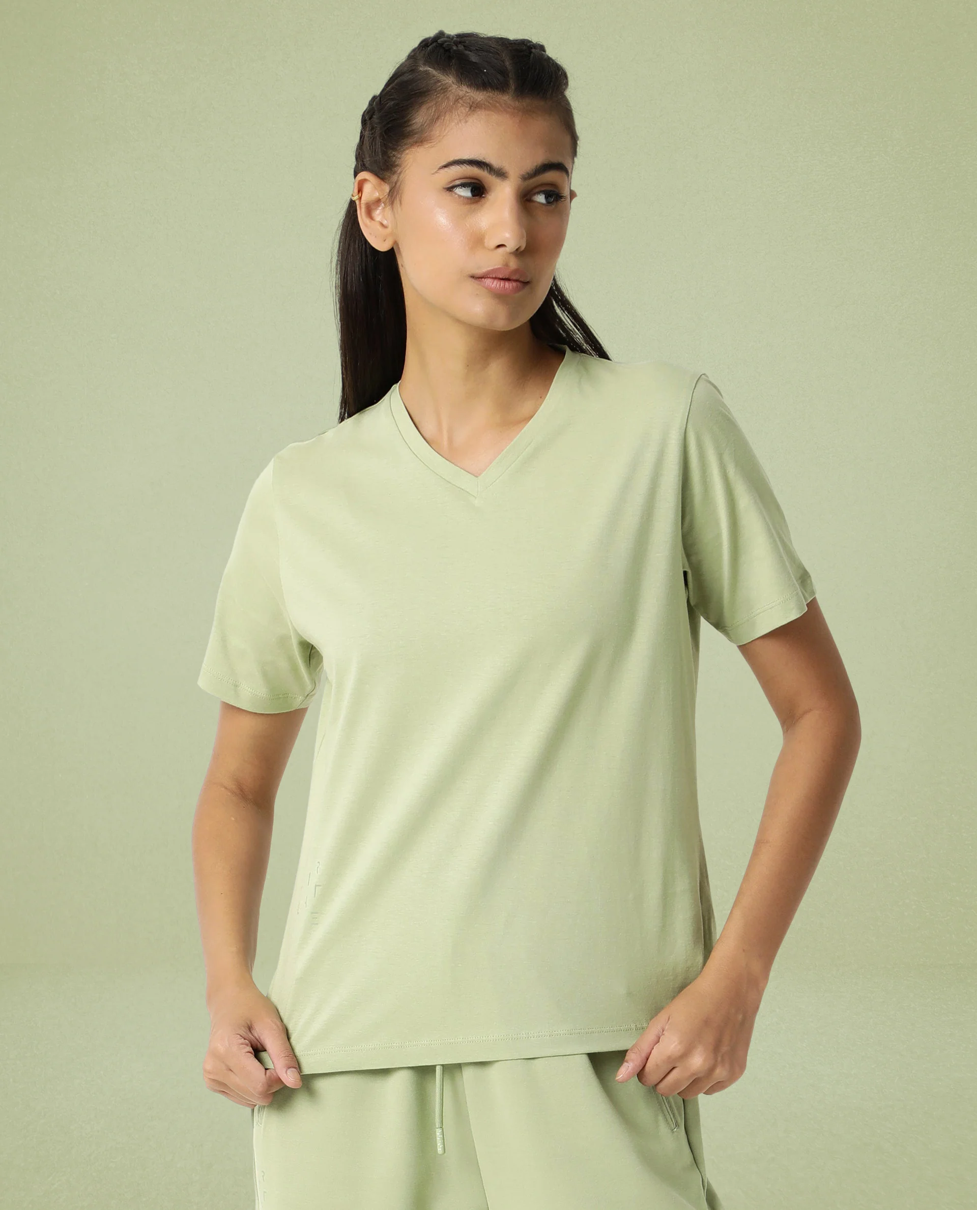 Rareism Women's Light Weight High Stretch 180 Gsm Cotton V-Neck Plain Regular Fit T-Shirt - Image 2