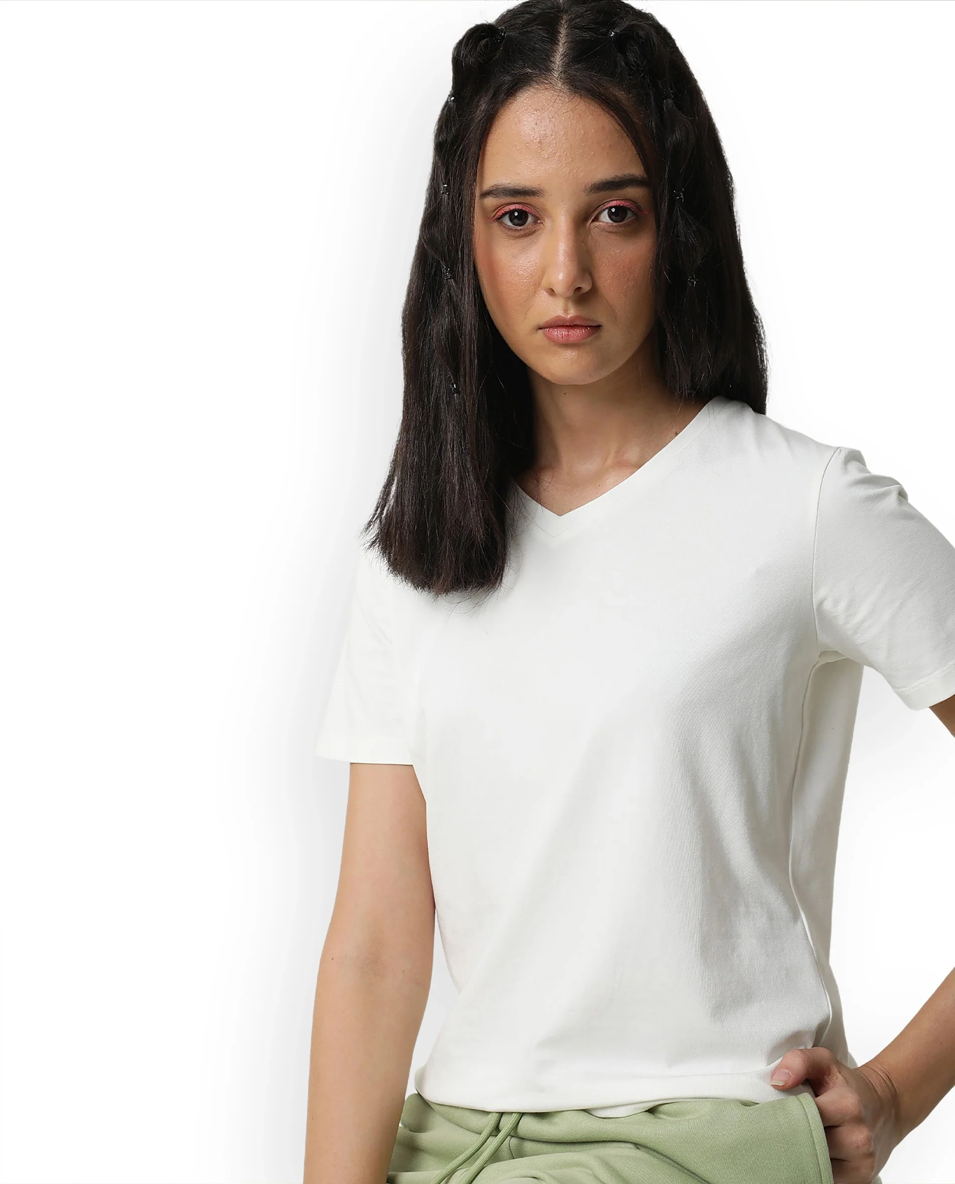 Rareism Women's Light Weight High Stretch 180 Gsm Cotton V-Neck Plain Regular Fit T-Shirt - Image 4