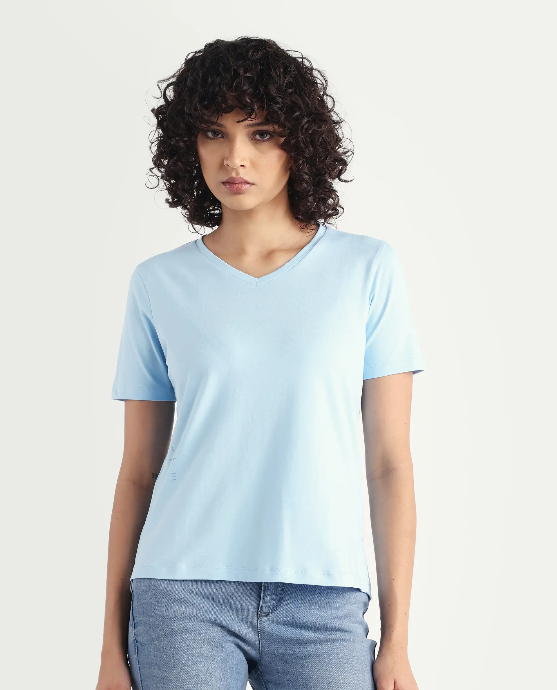 Rareism Women's Light Weight High Stretch 180 Gsm Cotton V-Neck Plain Regular Fit T-Shirt - Image 5