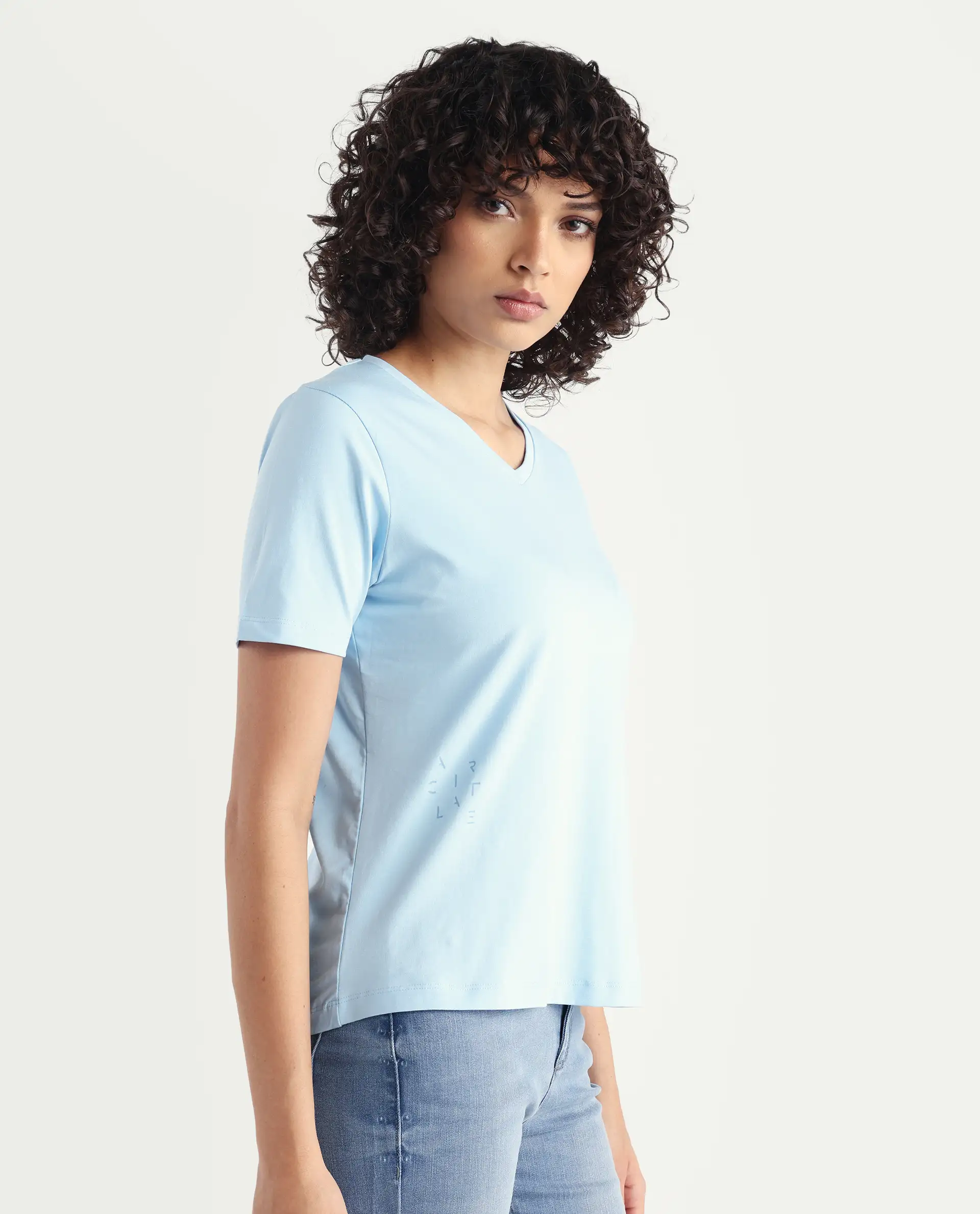 Rareism Women's Light Weight High Stretch 180 Gsm Cotton V-Neck Plain Regular Fit T-Shirt - Image 6