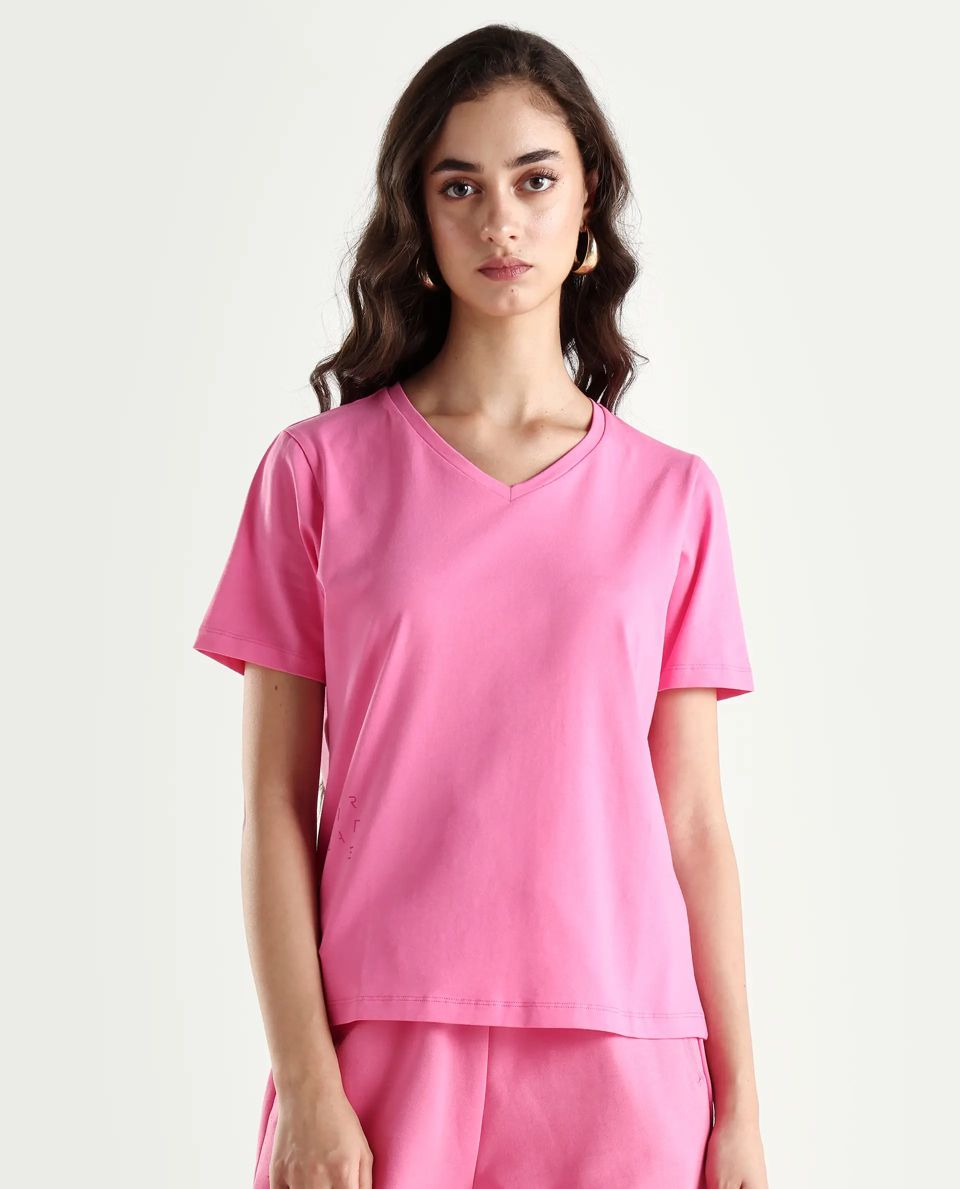 Rareism Women's Light Weight High Stretch 180 Gsm Cotton V-Neck Plain Regular Fit T-Shirt - Image 3