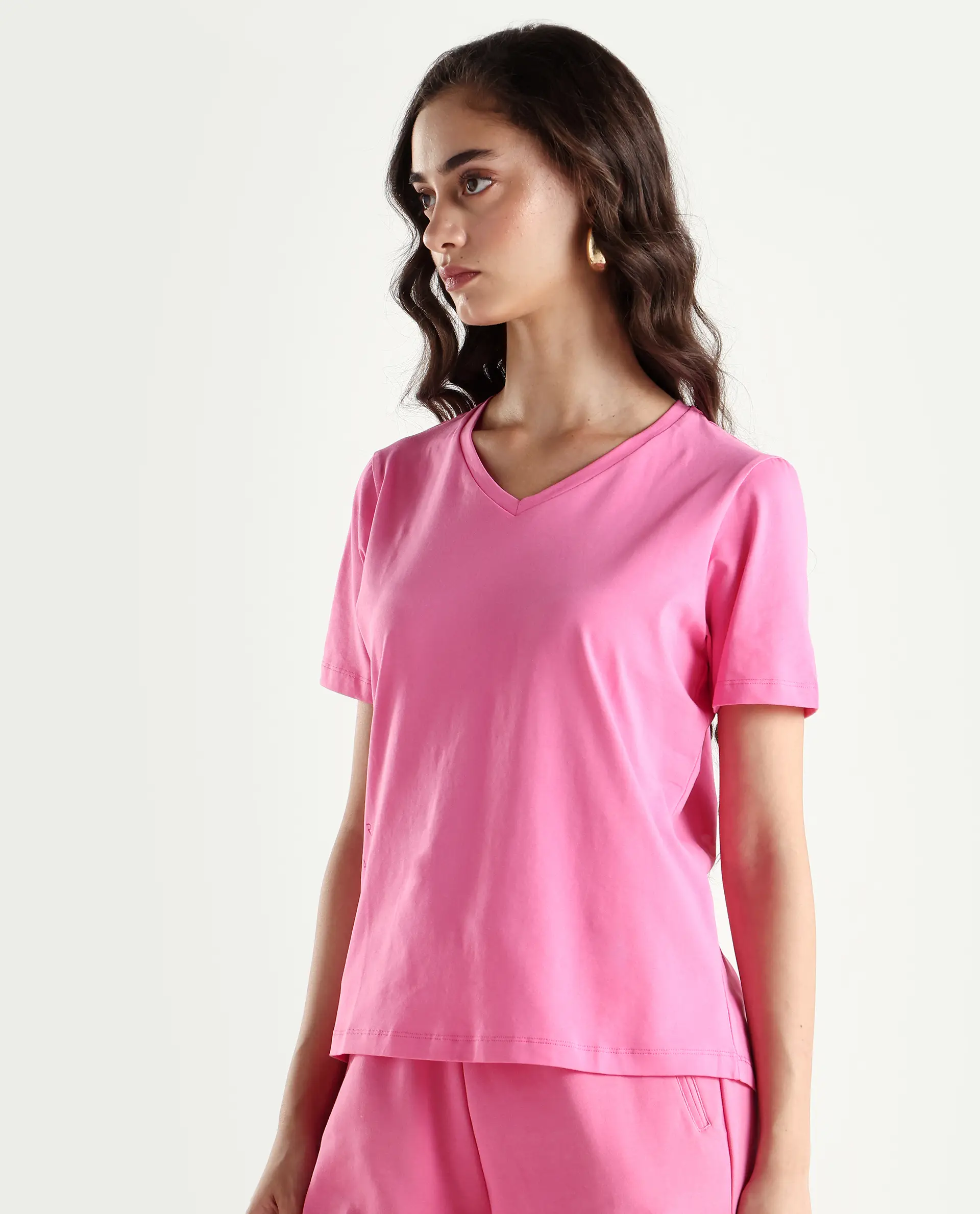 Rareism Women's Light Weight High Stretch 180 Gsm Cotton V-Neck Plain Regular Fit T-Shirt - Image 5