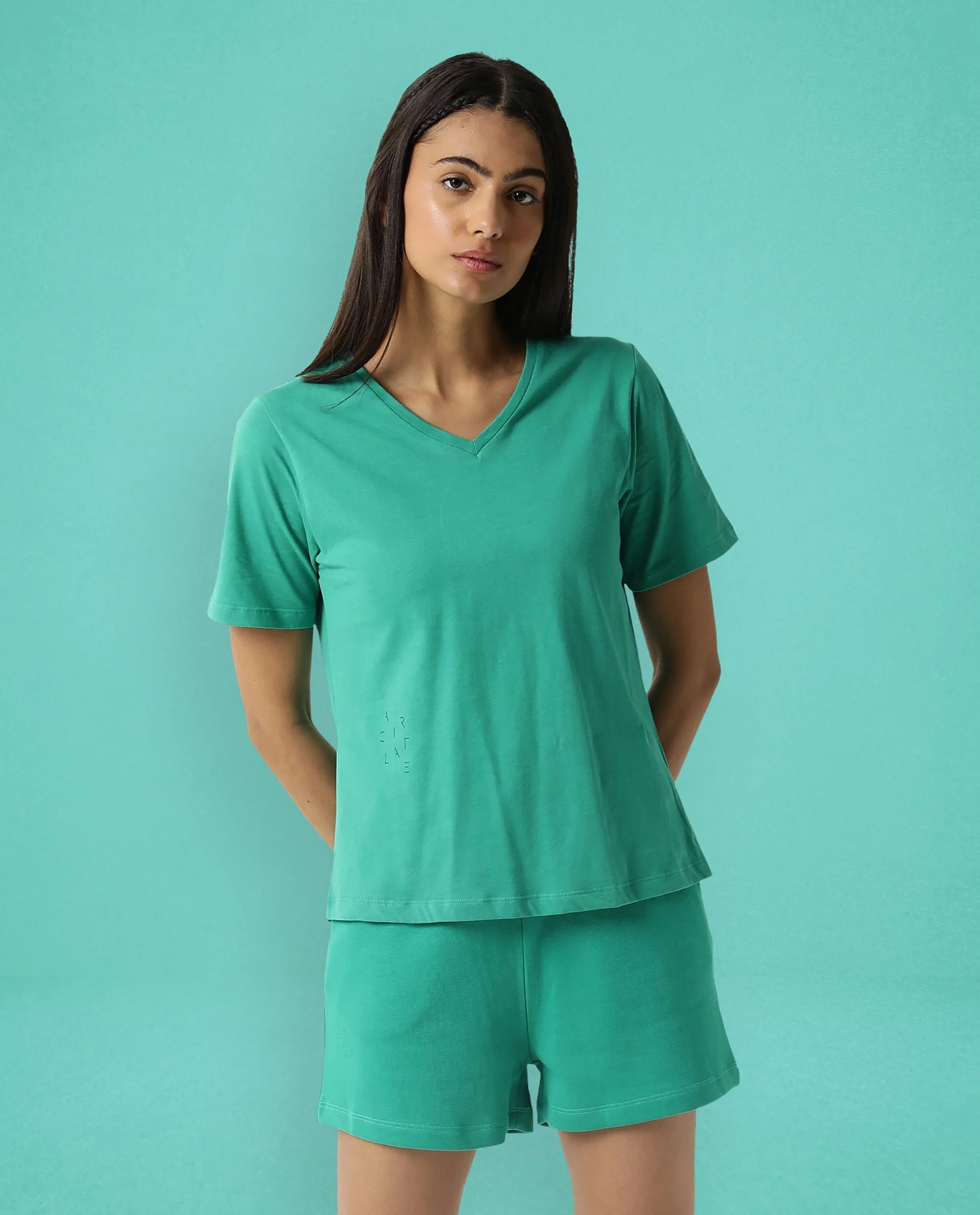 Rareism Women's Light Weight High Stretch 180 Gsm Cotton V-Neck Plain Regular Fit T-Shirt - Image 3
