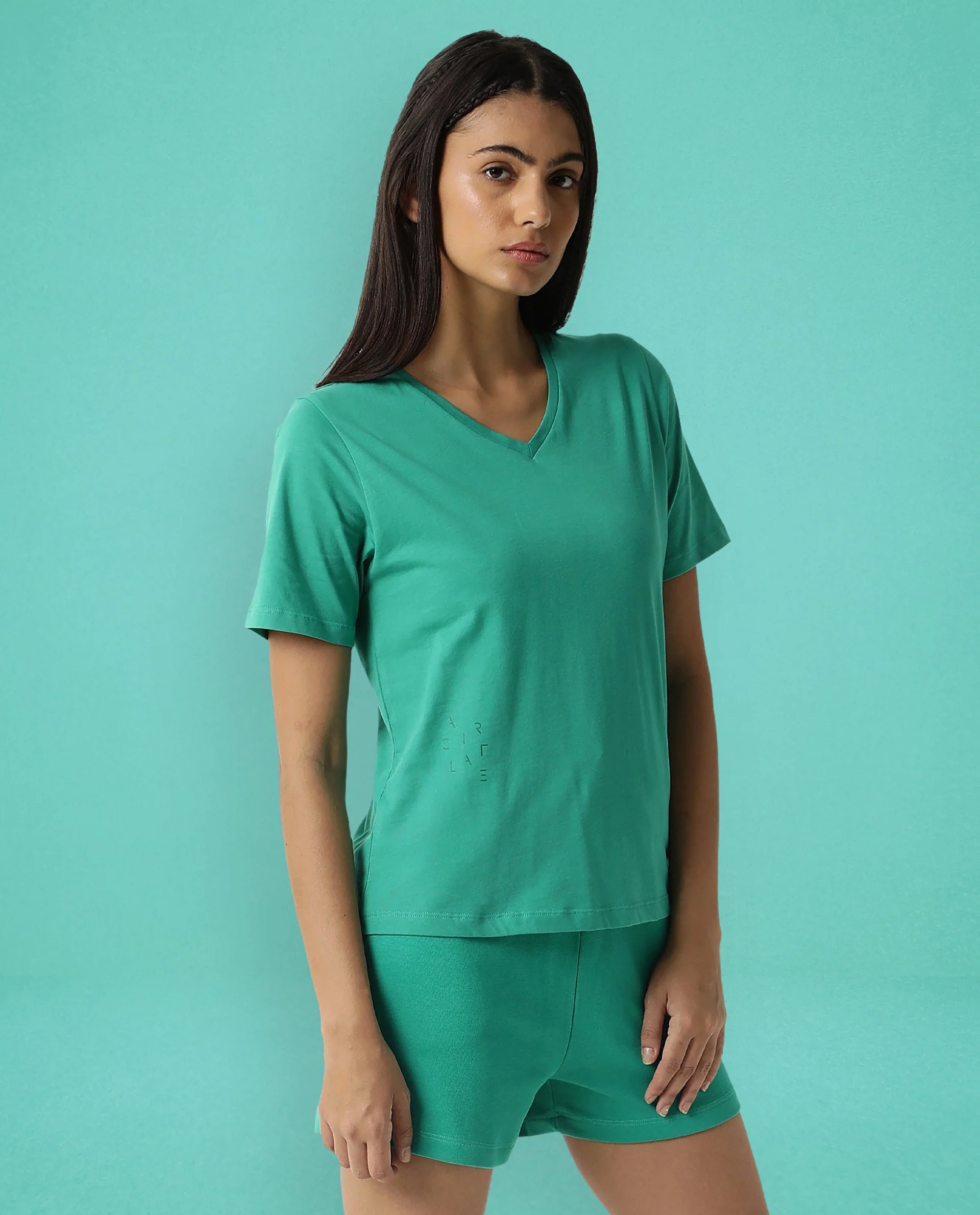 Rareism Women's Light Weight High Stretch 180 Gsm Cotton V-Neck Plain Regular Fit T-Shirt - Image 4