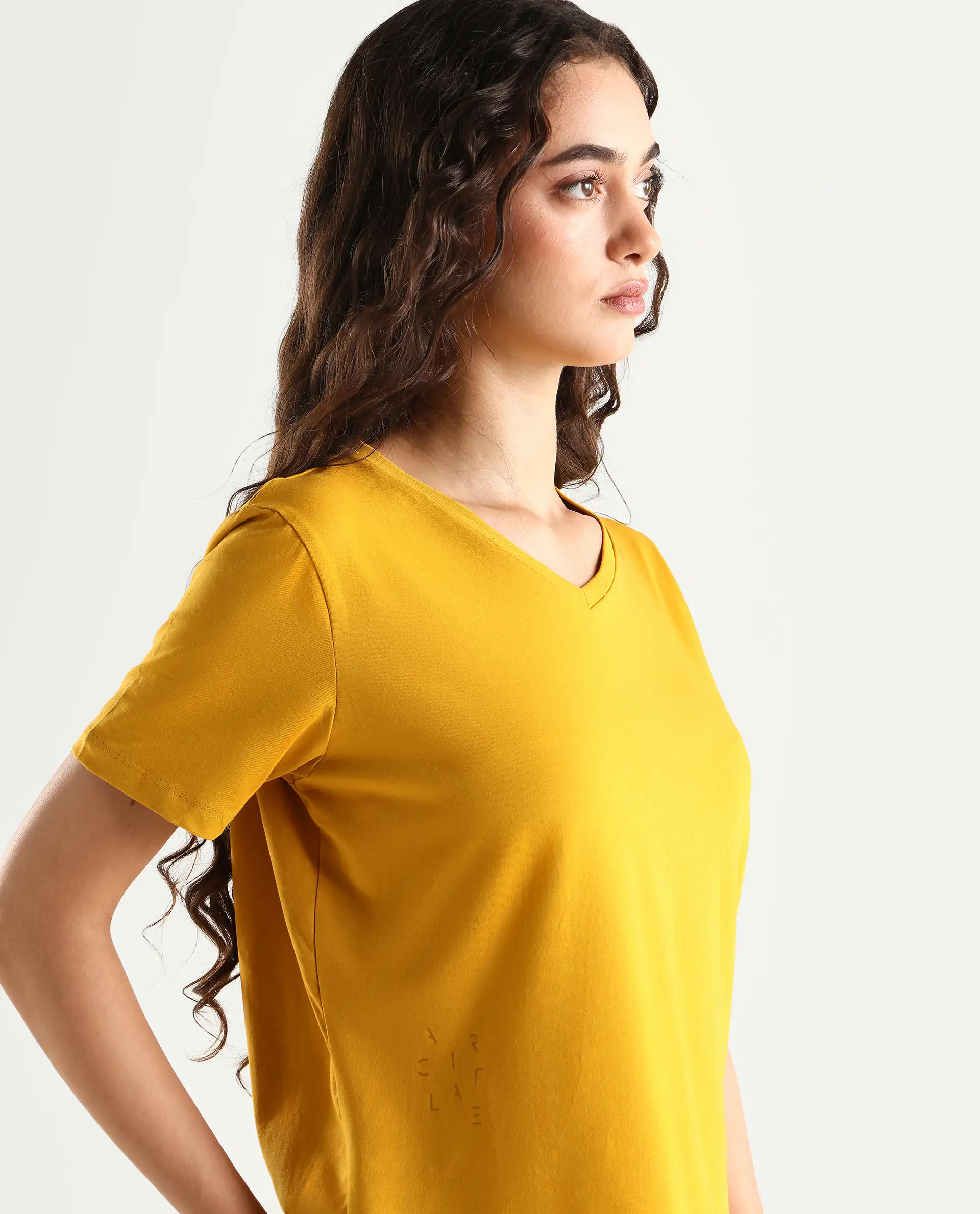 Rareism Women's Light Weight High Stretch 180 Gsm Cotton V-Neck Plain Regular Fit T-Shirt - Image 4