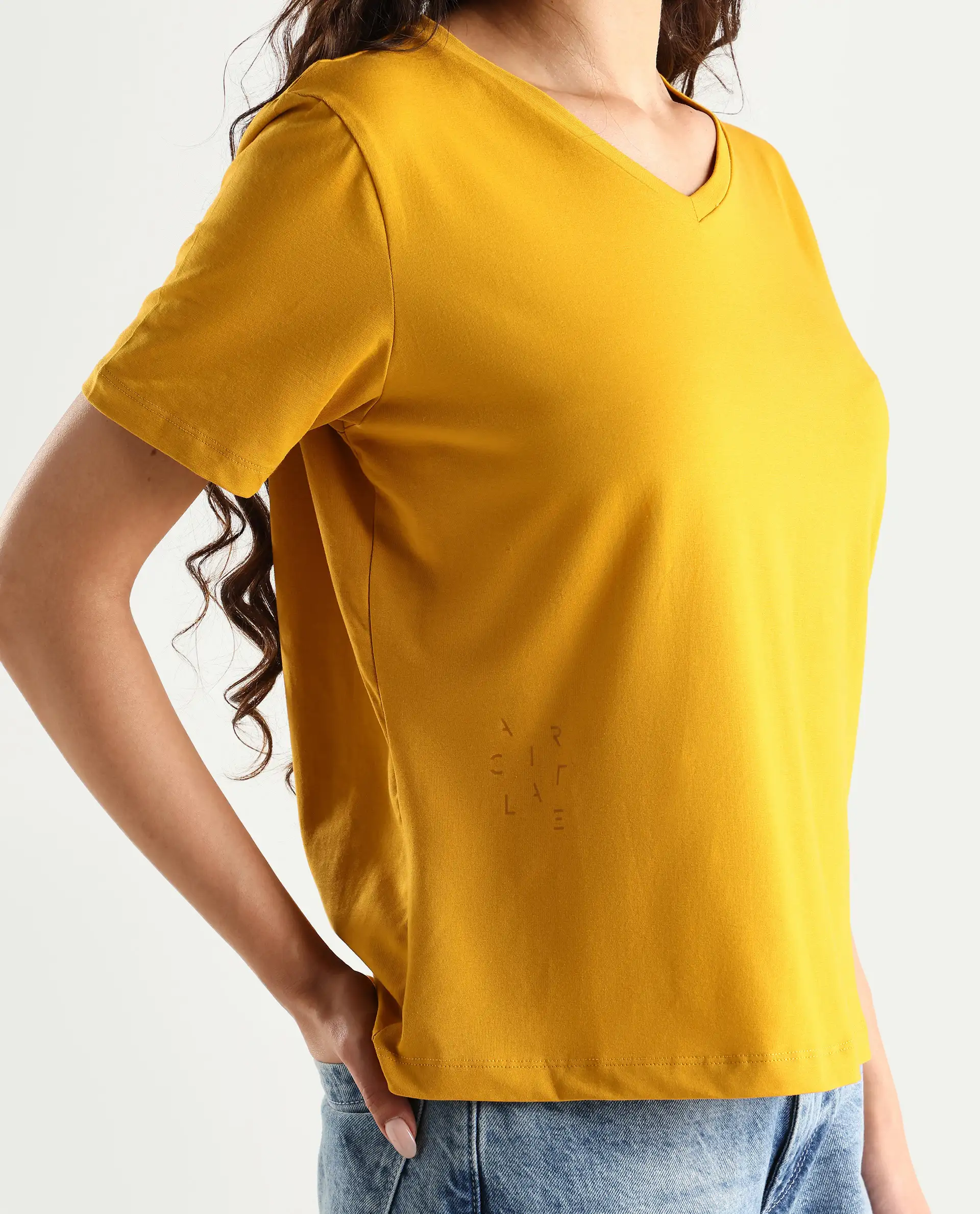 Rareism Women's Light Weight High Stretch 180 Gsm Cotton V-Neck Plain Regular Fit T-Shirt - Image 5